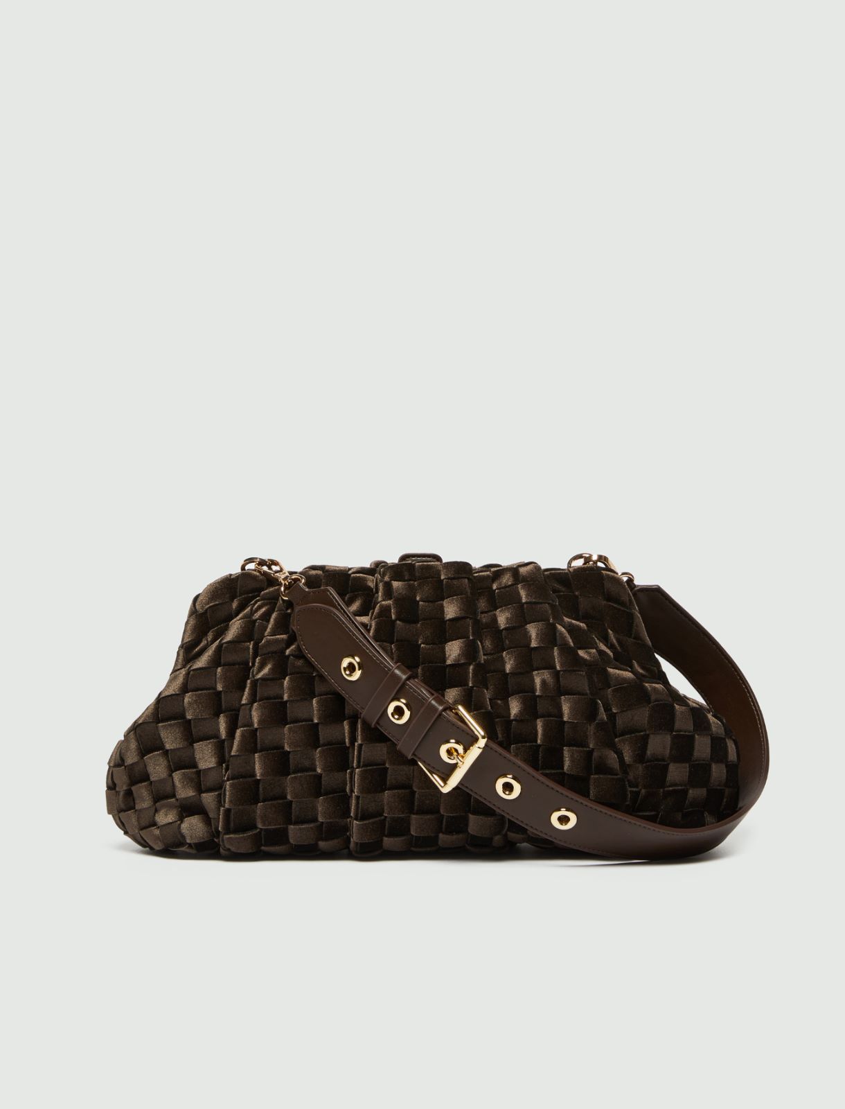 Unstructured woven velvet clutch - DARK BOWN - Marella