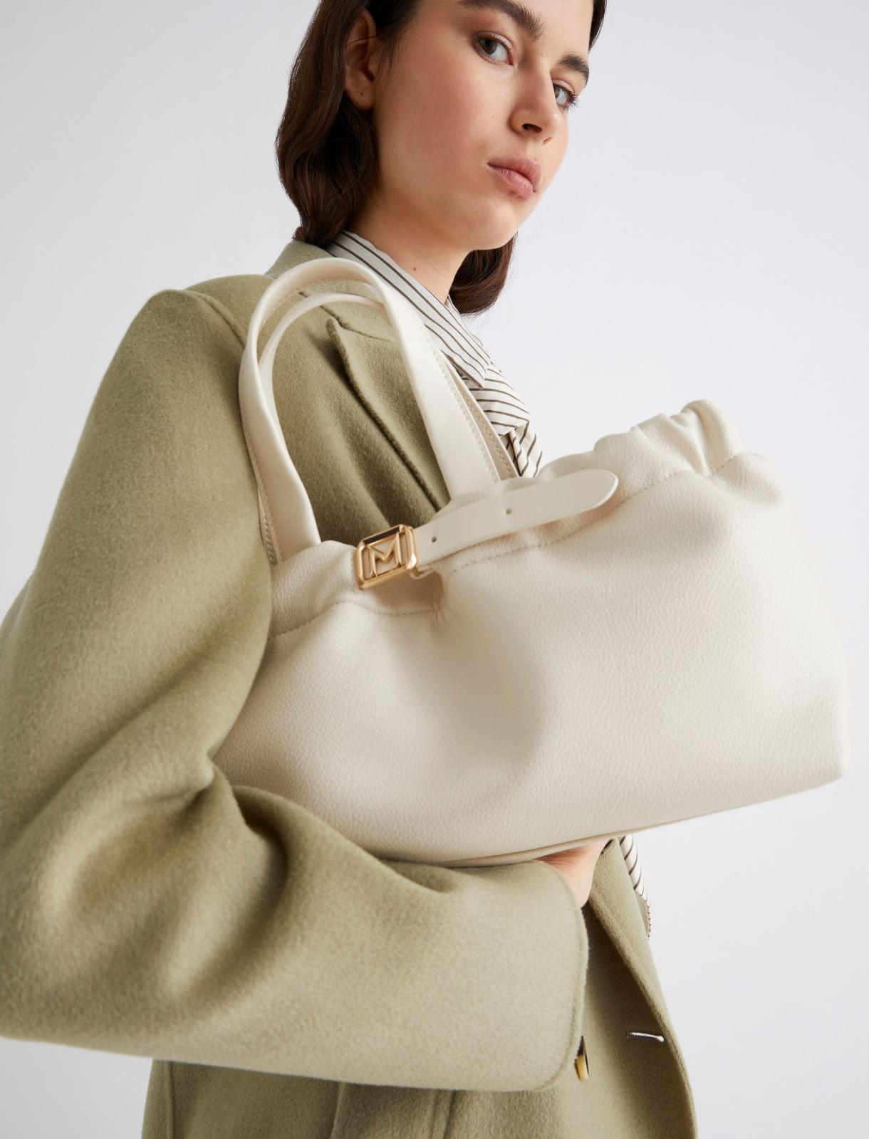 Horizontal tote bag with strap detail - IVORY - Marella - 4