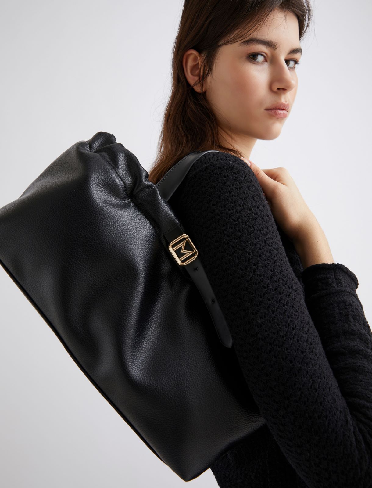 Horizontal tote bag with strap detail - BLACK - Marella - 4