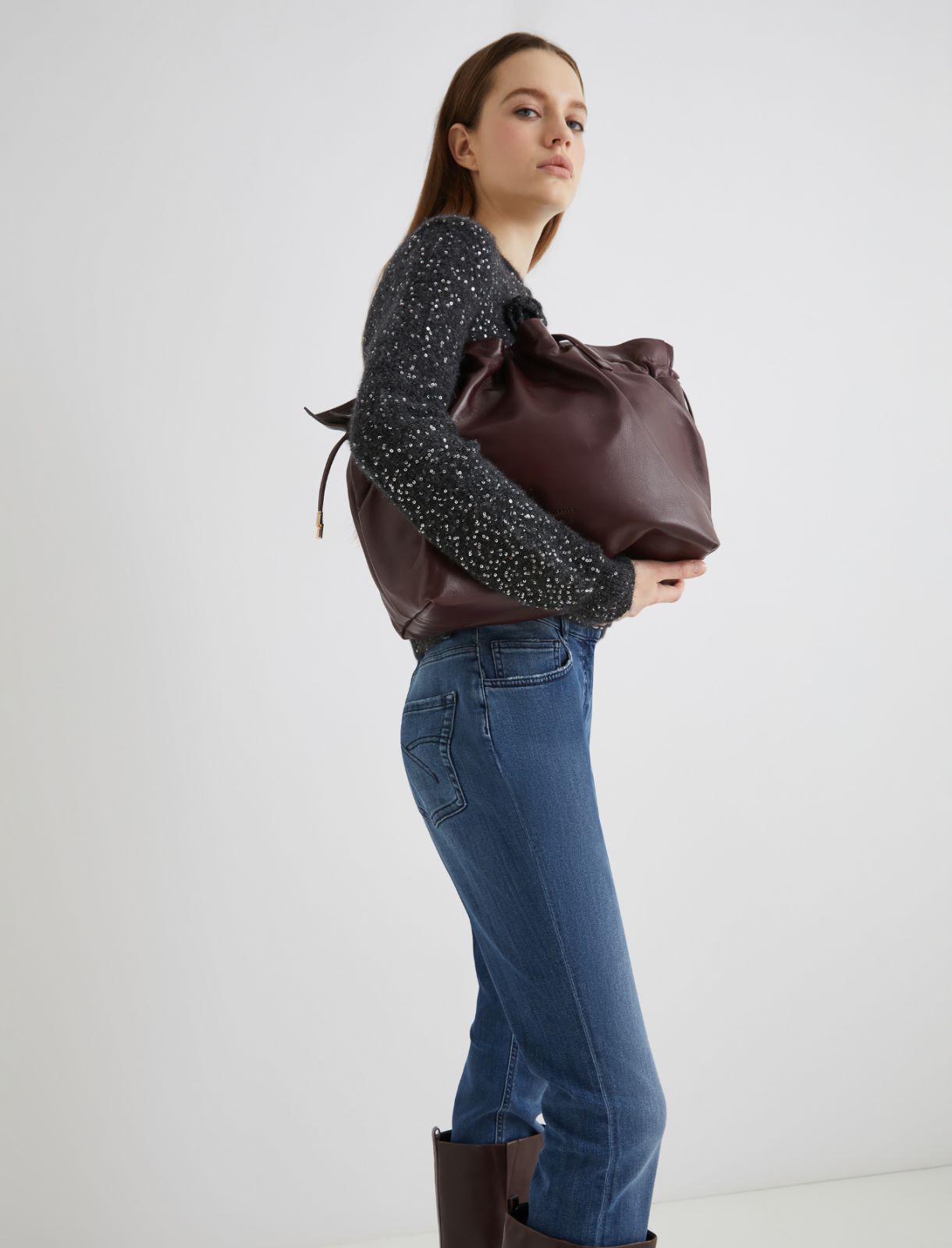 Torebka tote z nappy - BORDOWY - Marella - 4