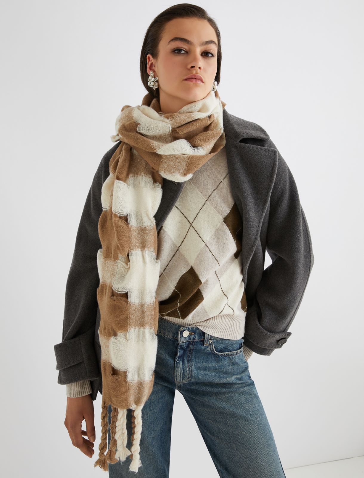 Openwork-detail scarf - BROWN - Marella - 3