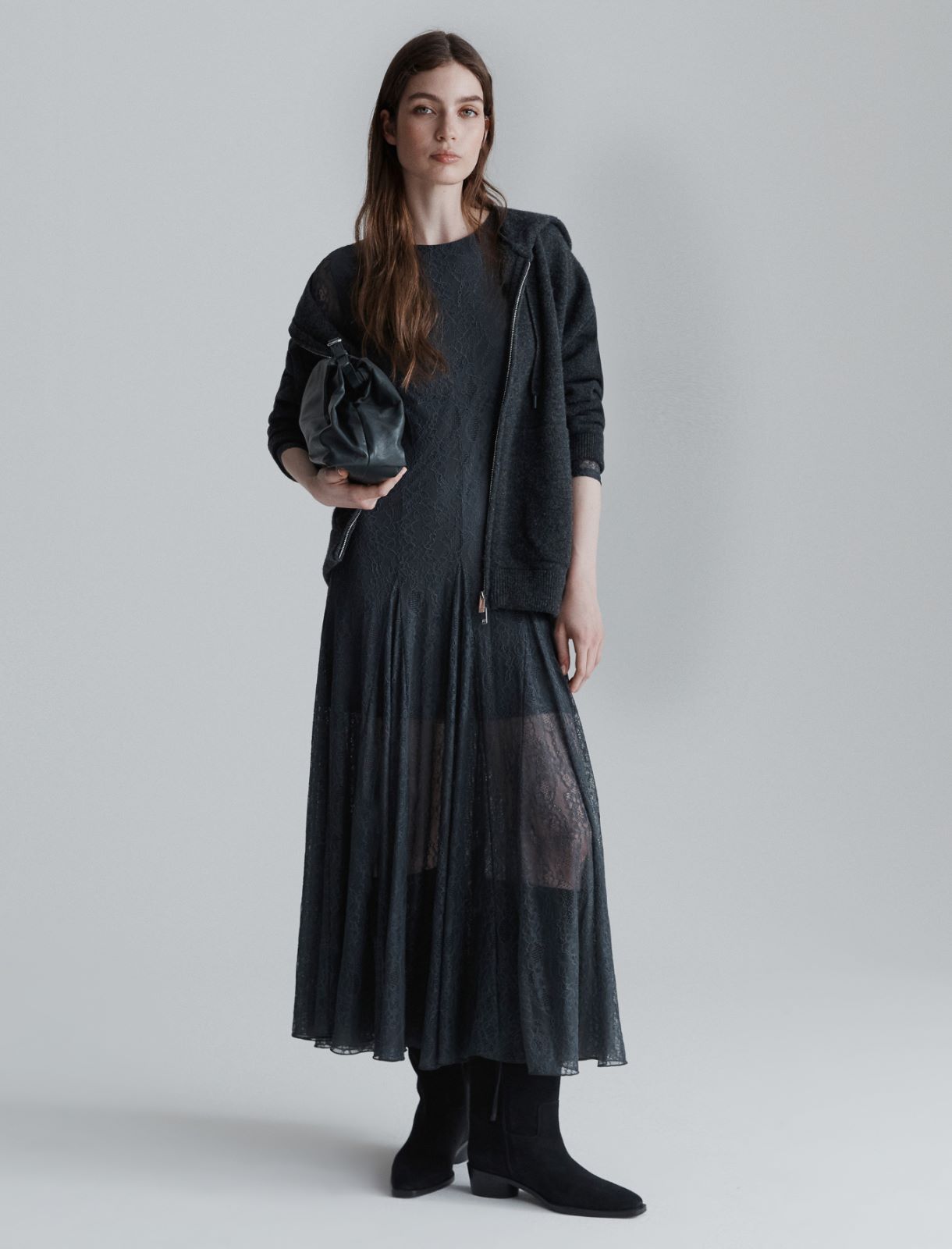 Lace jersey dress - DARK GREY - Marella - 2