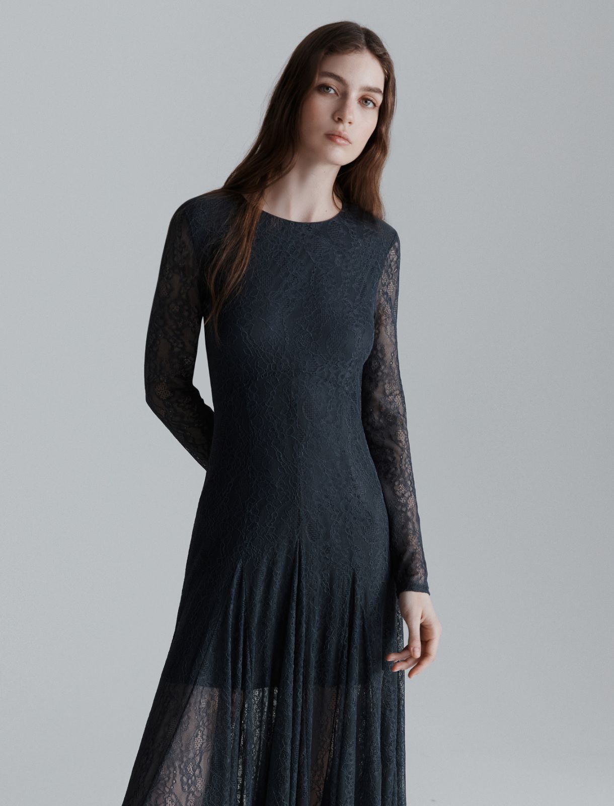 Lace jersey dress - DARK GREY - Marella - 4