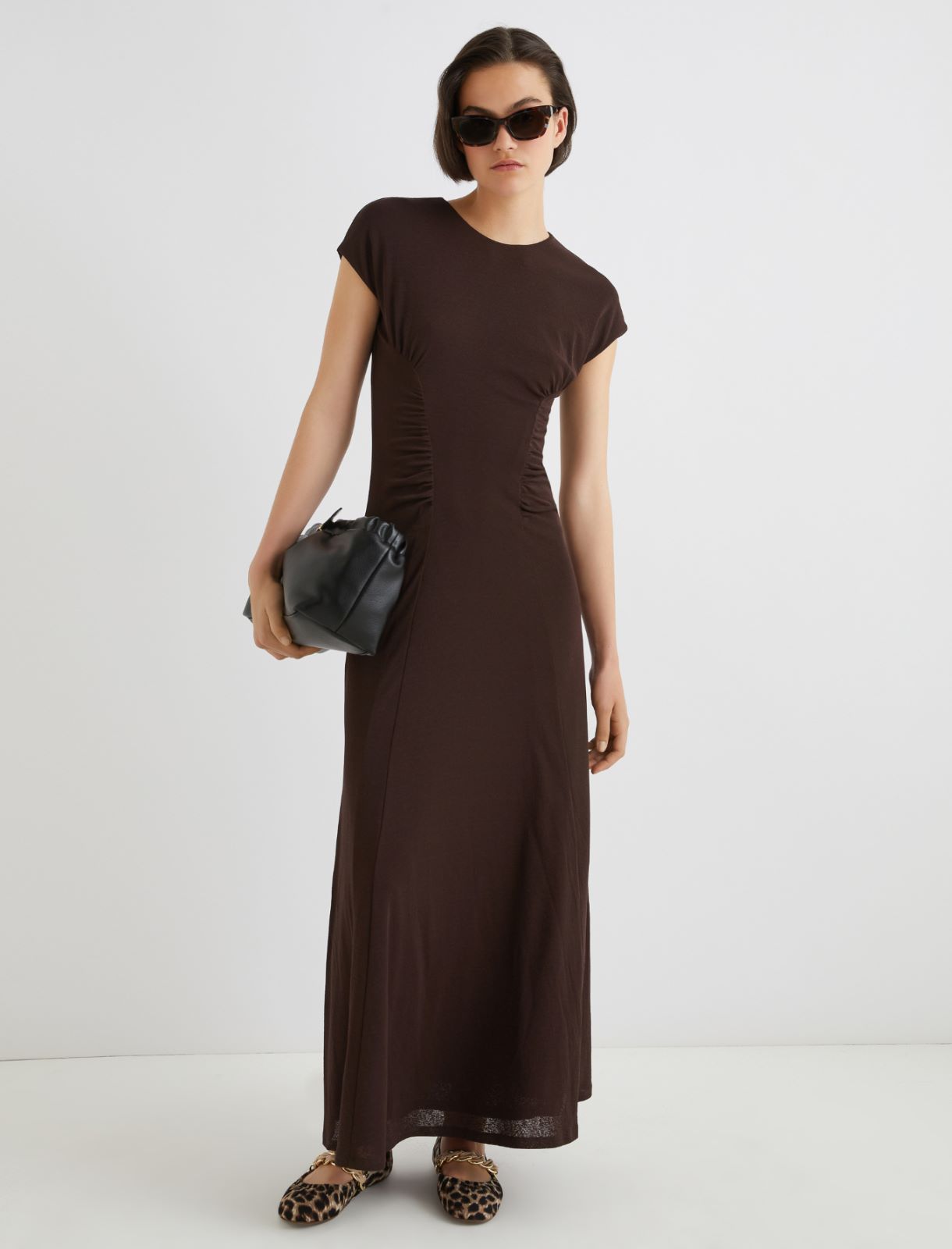 Long tulle jersey dress - BROWN - Marella