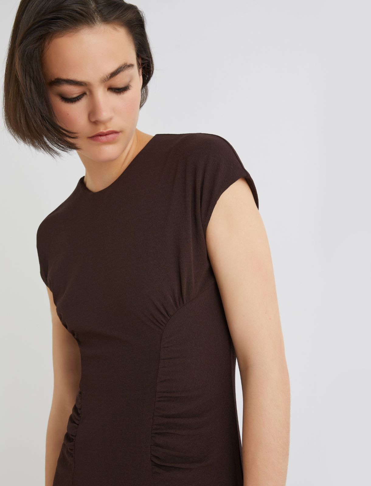 Long tulle jersey dress - BROWN - Marella - 4