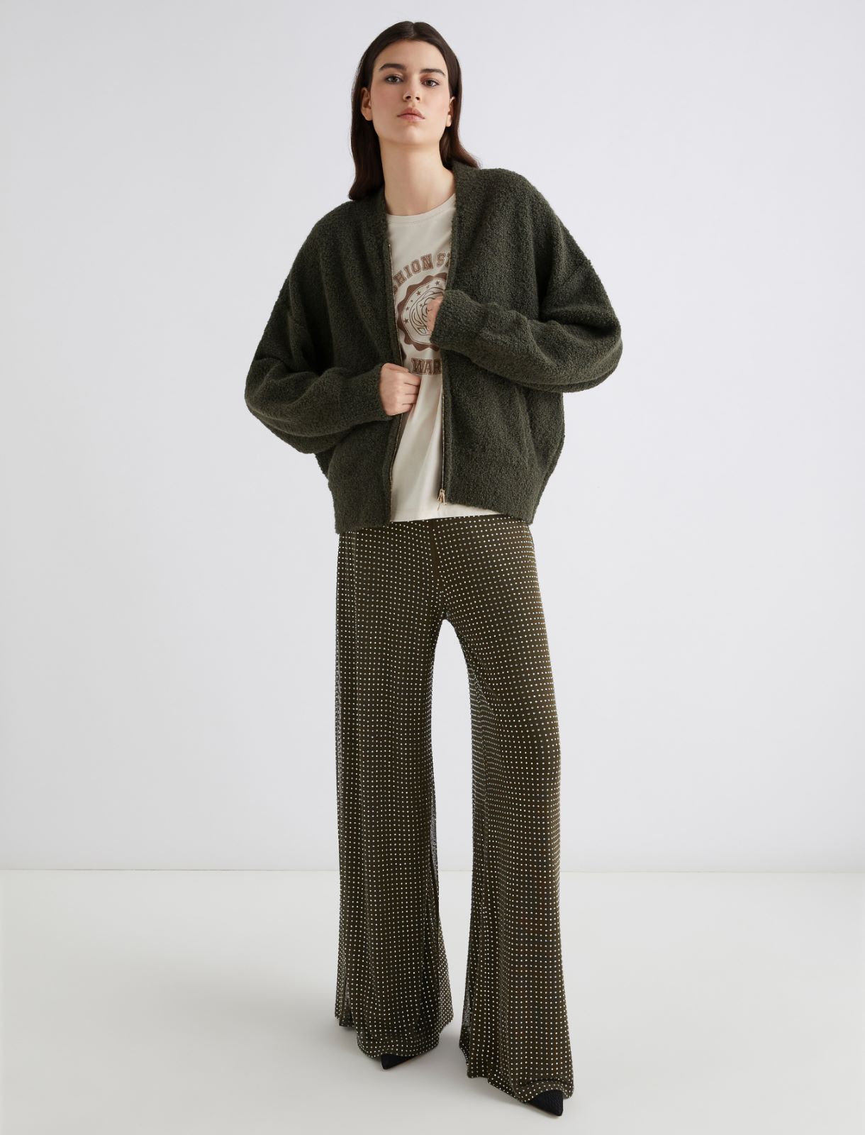 Rhinestone-detail jersey trousers - KAKI - Marella