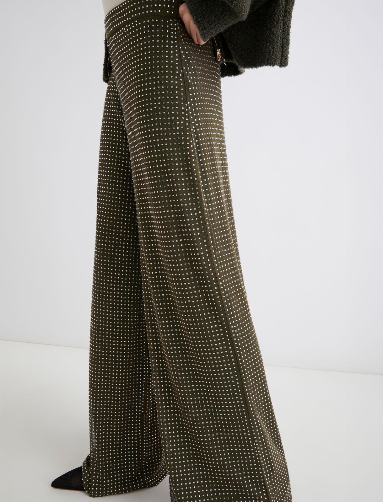 Rhinestone-detail jersey trousers - KAKI - Marella - 4