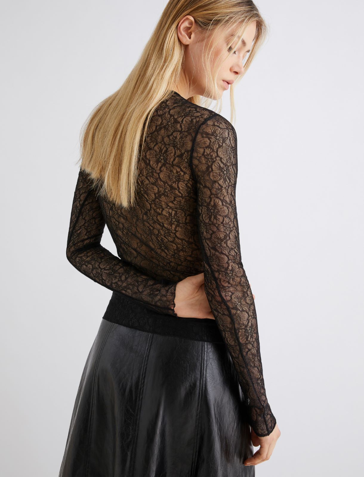 T-shirt en dentelle stretch - NOIR - Marella - 3