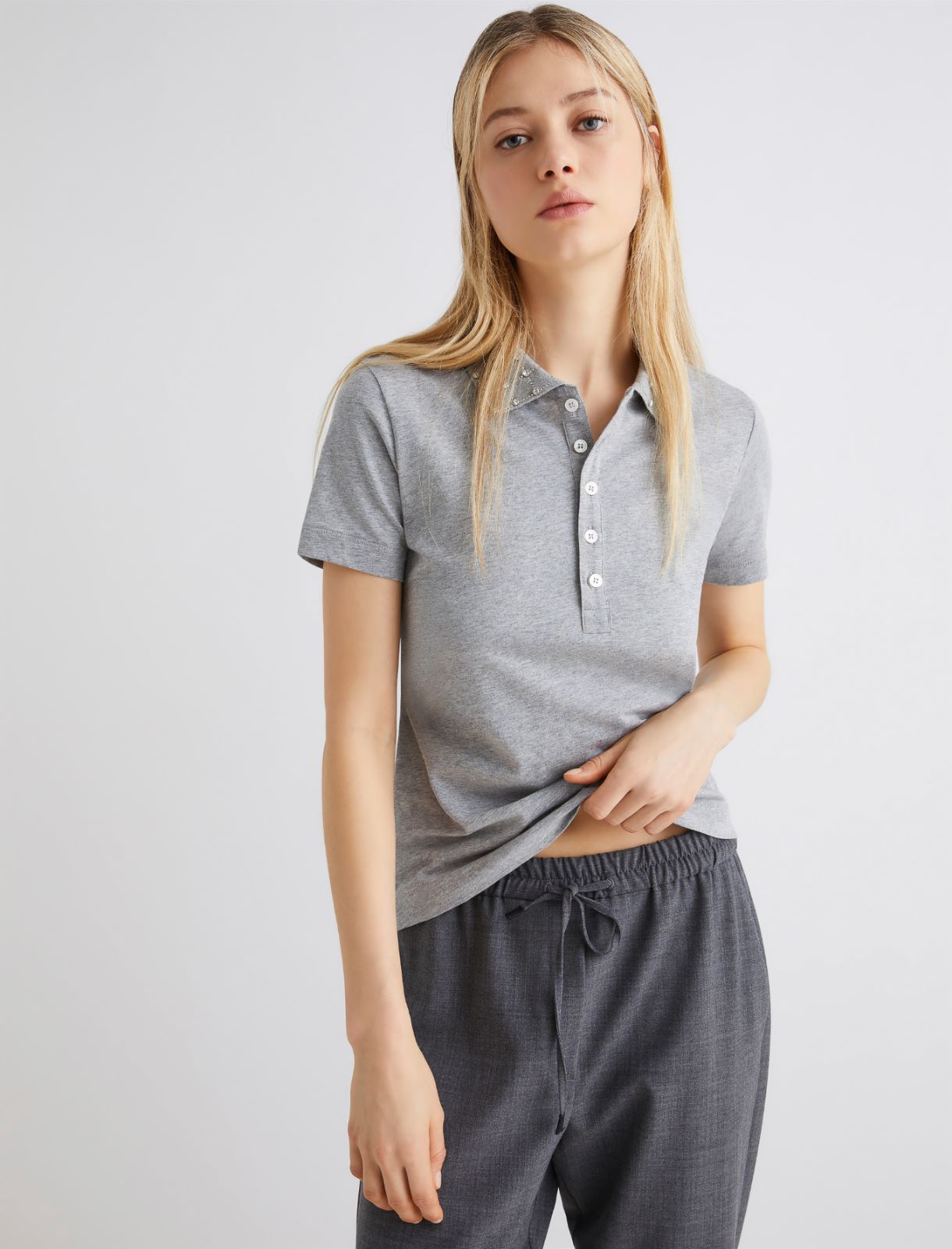 Rhinestone polo shirt - GREY - Marella - 4
