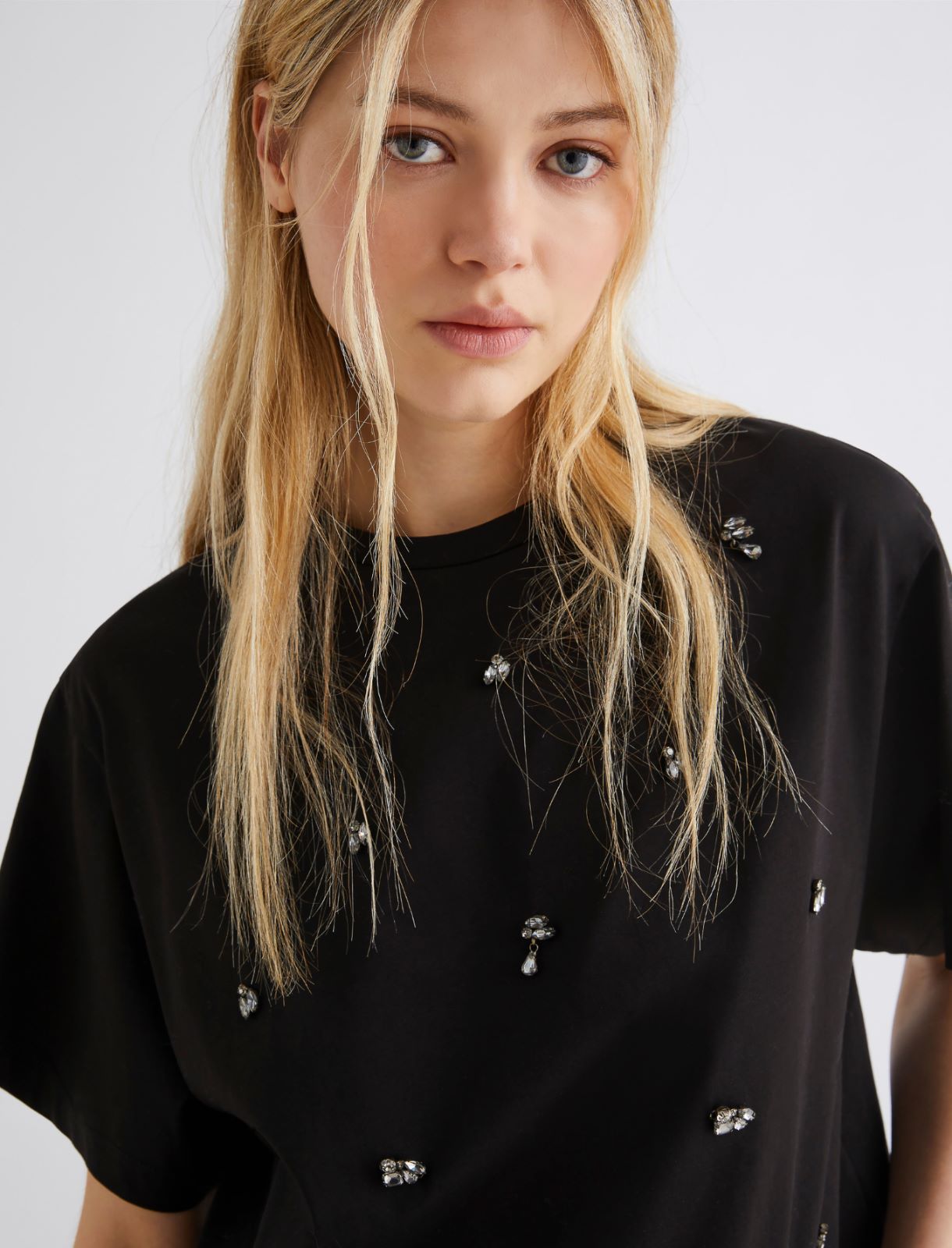 T-shirt cropped avec cristaux - NOIR - Marella - 5