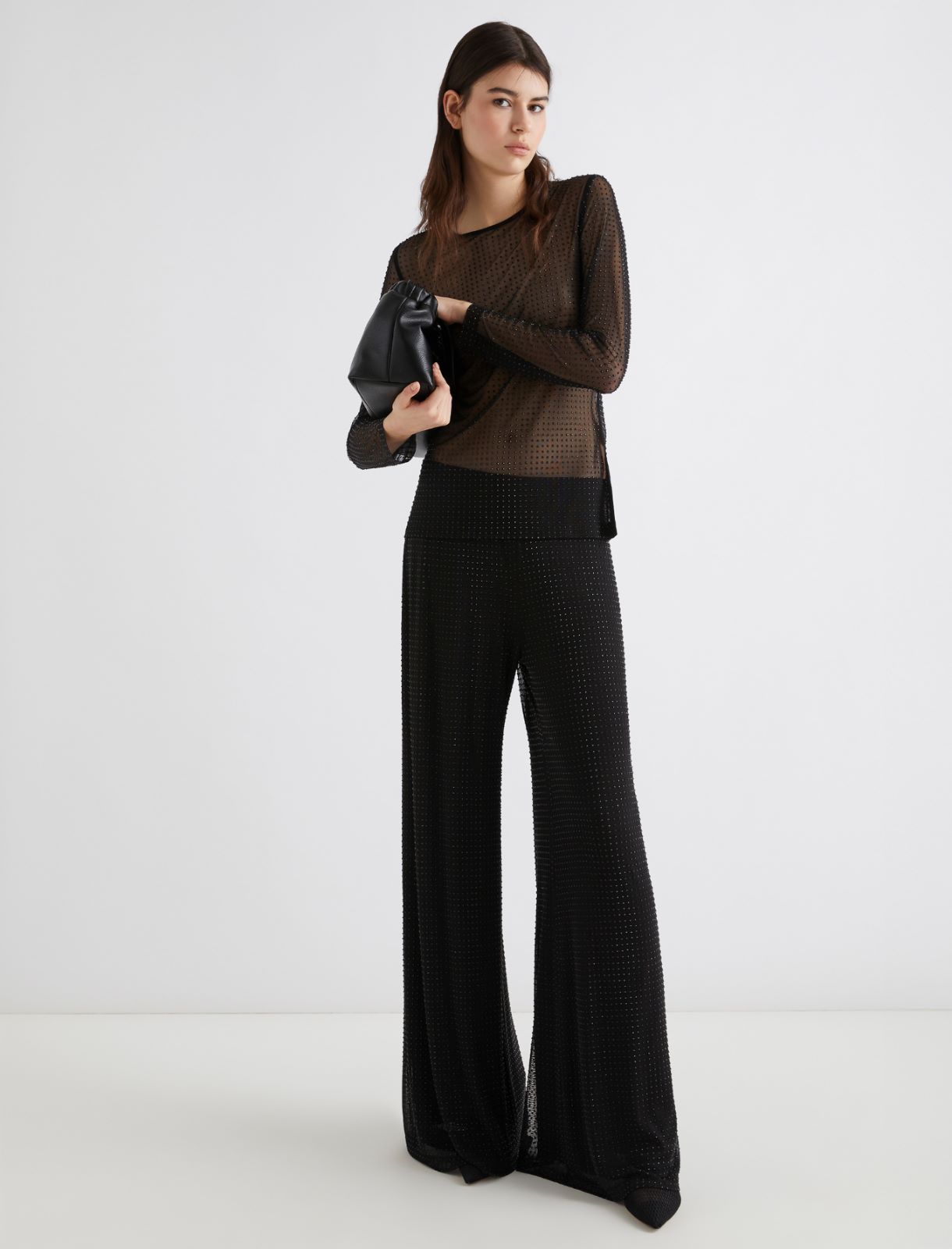Crystal-adorned tulle T-shirt - BLACK - Marella