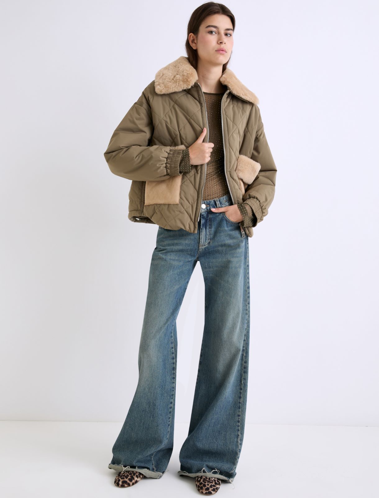 T-shirt en tulle avec strass - KAKI - Marella - 2