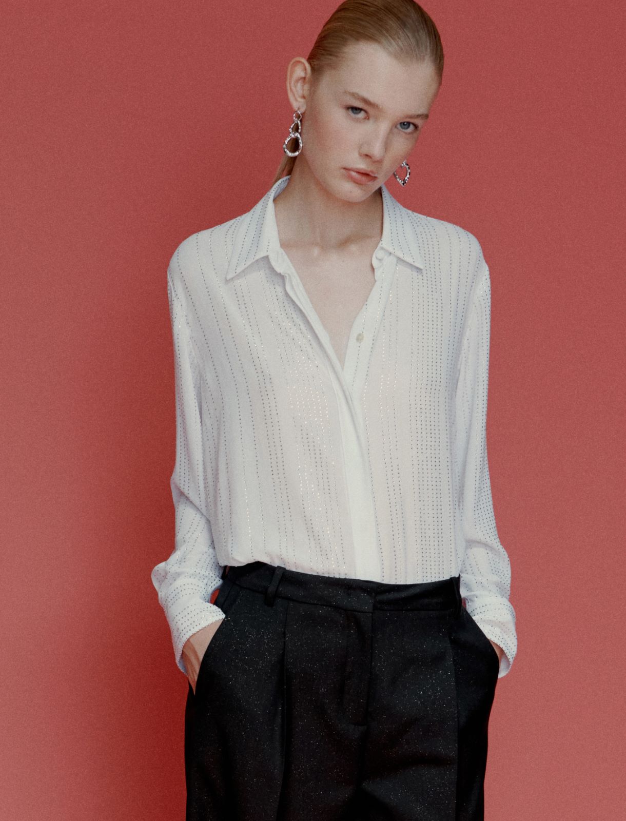 Rhinestone-adorned georgette shirt - WHITE - Marella - 4