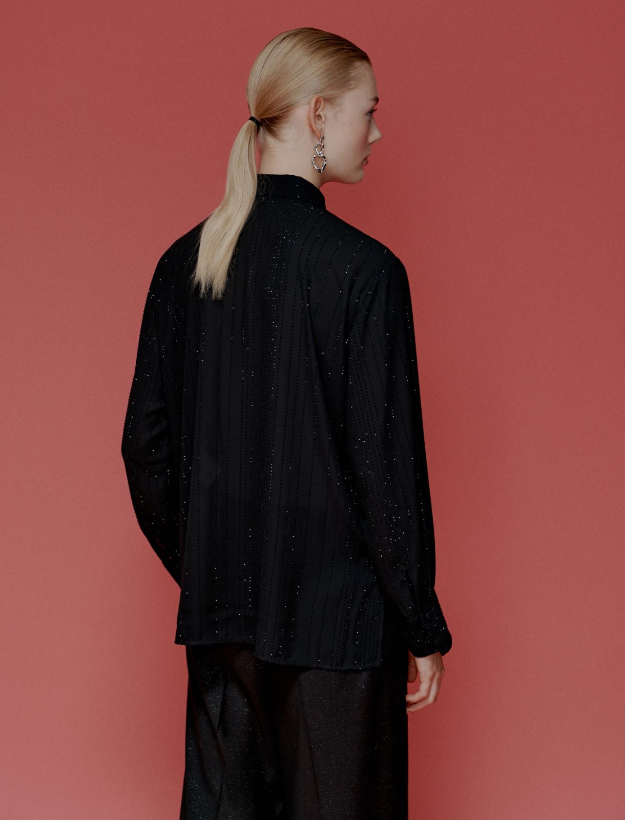 Rhinestone-adorned georgette shirt - BLACK - Marella - 3