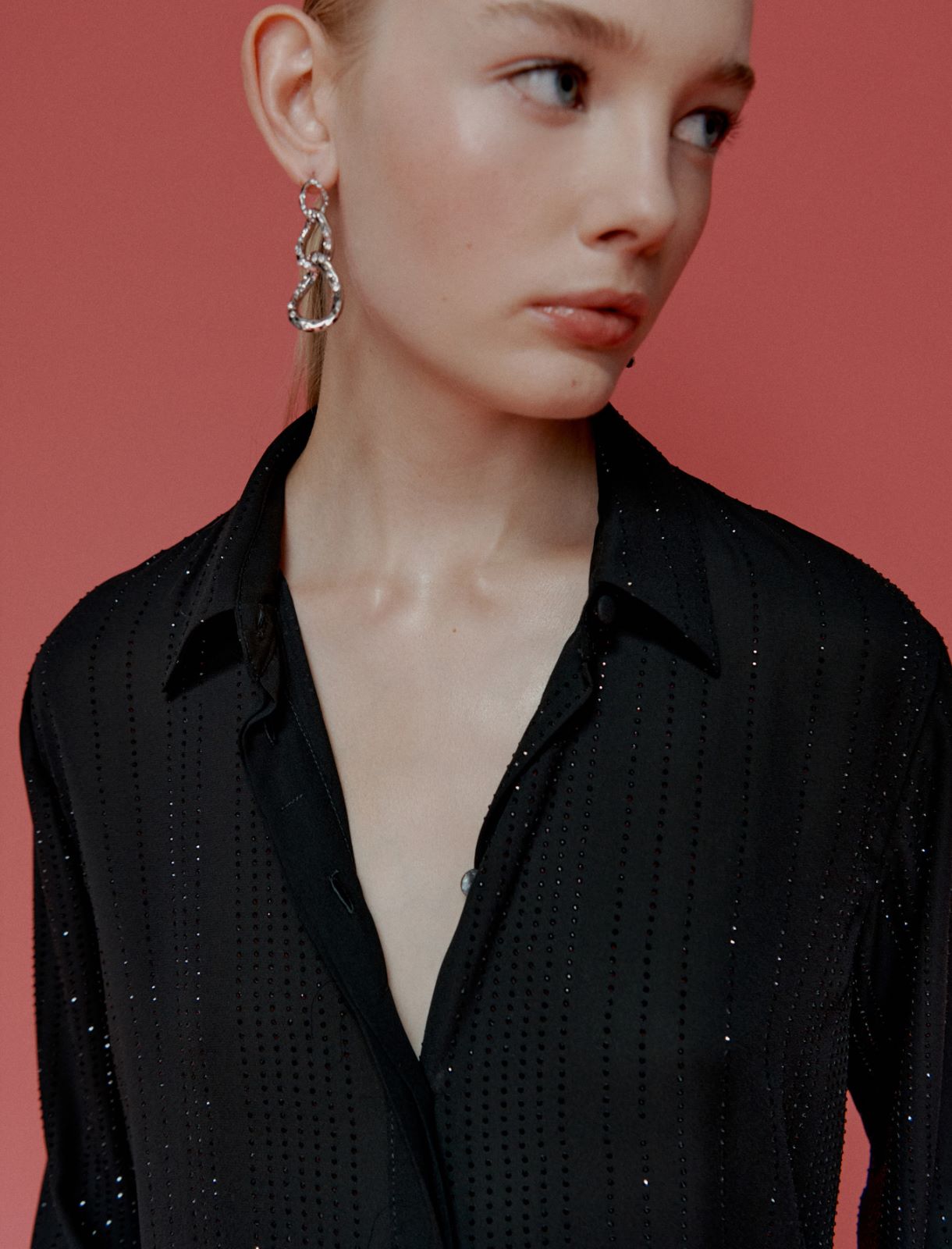 Rhinestone-adorned georgette shirt - BLACK - Marella - 5