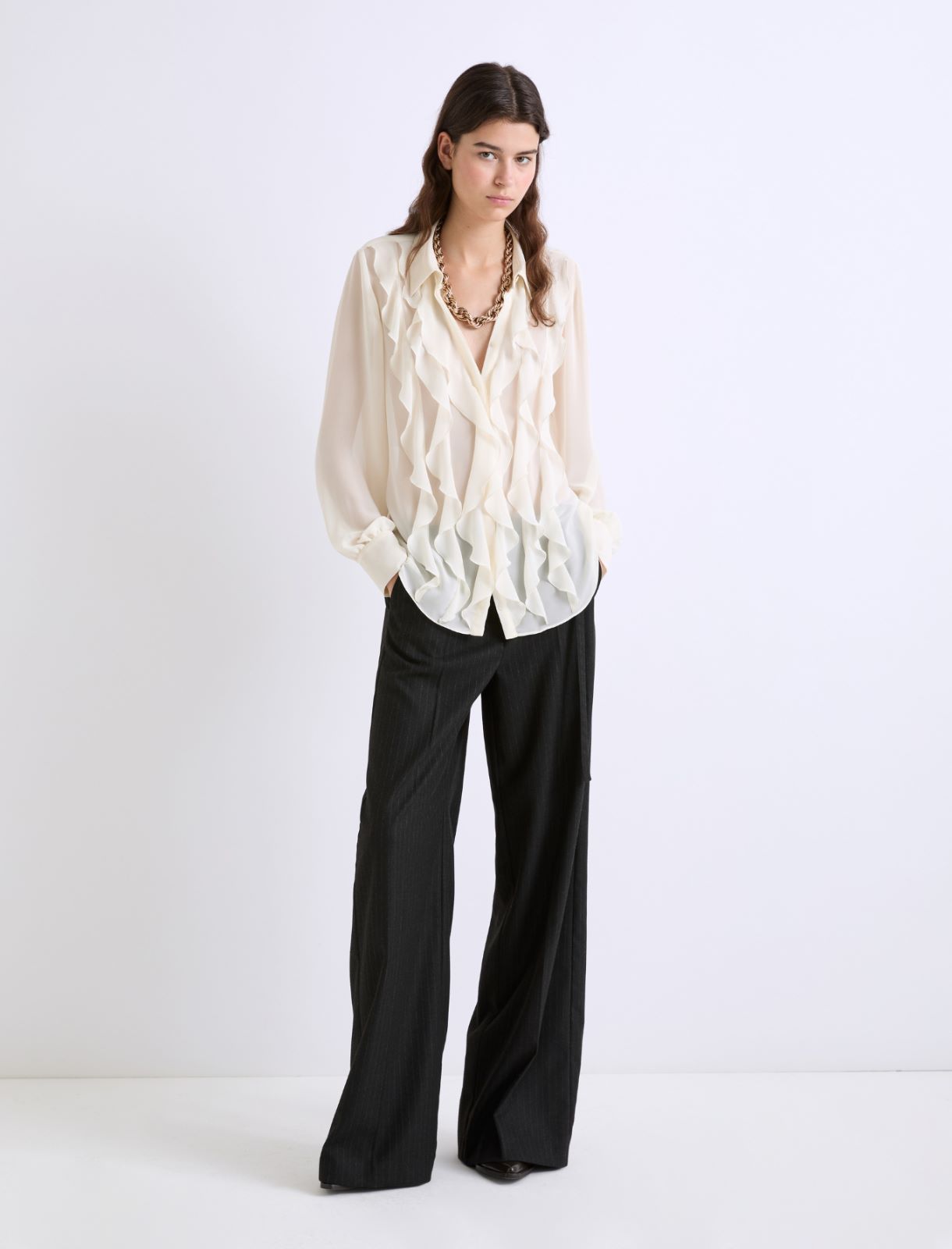 Ruffled georgette shirt - WHITE - Marella - 2