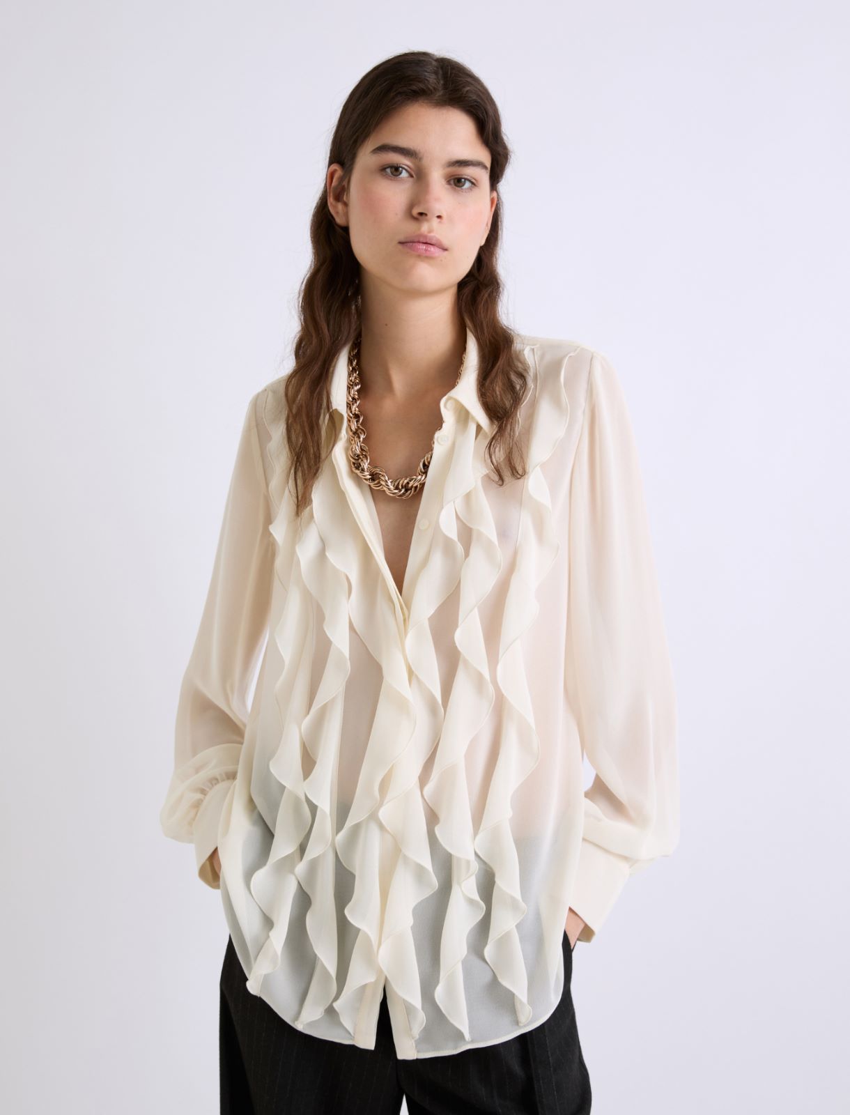 Ruffled georgette shirt - WHITE - Marella - 4