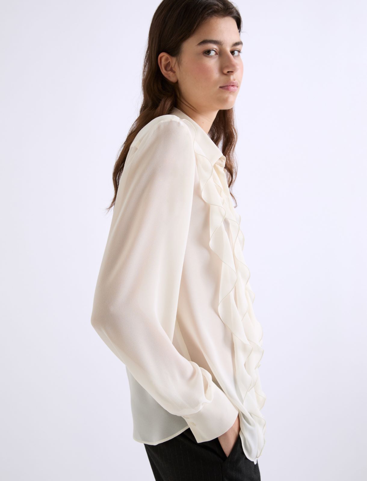 Ruffled georgette shirt - WHITE - Marella - 5