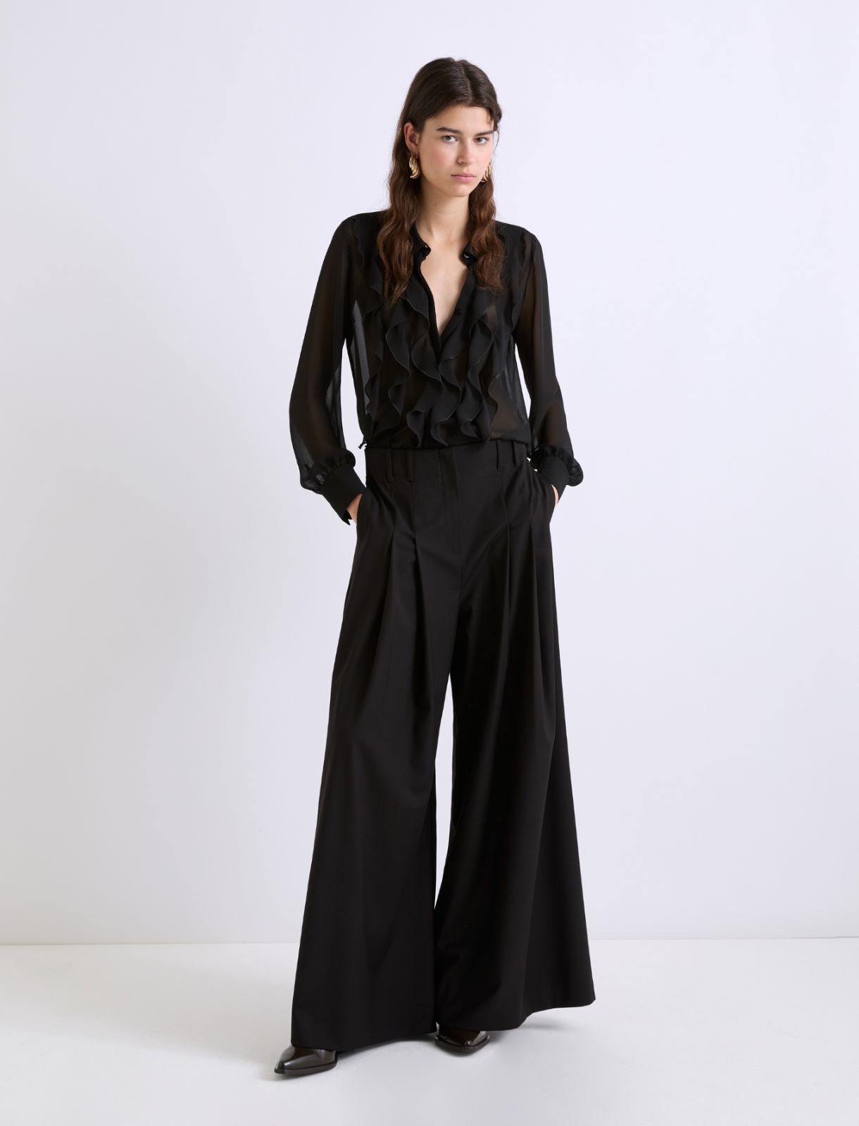 Ruffled georgette shirt - BLACK - Marella - 2