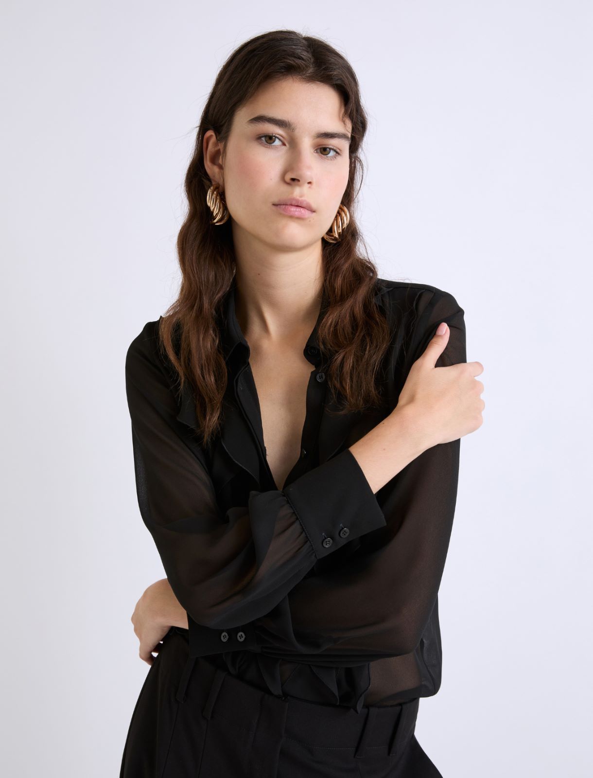 Ruffled georgette shirt - BLACK - Marella - 4