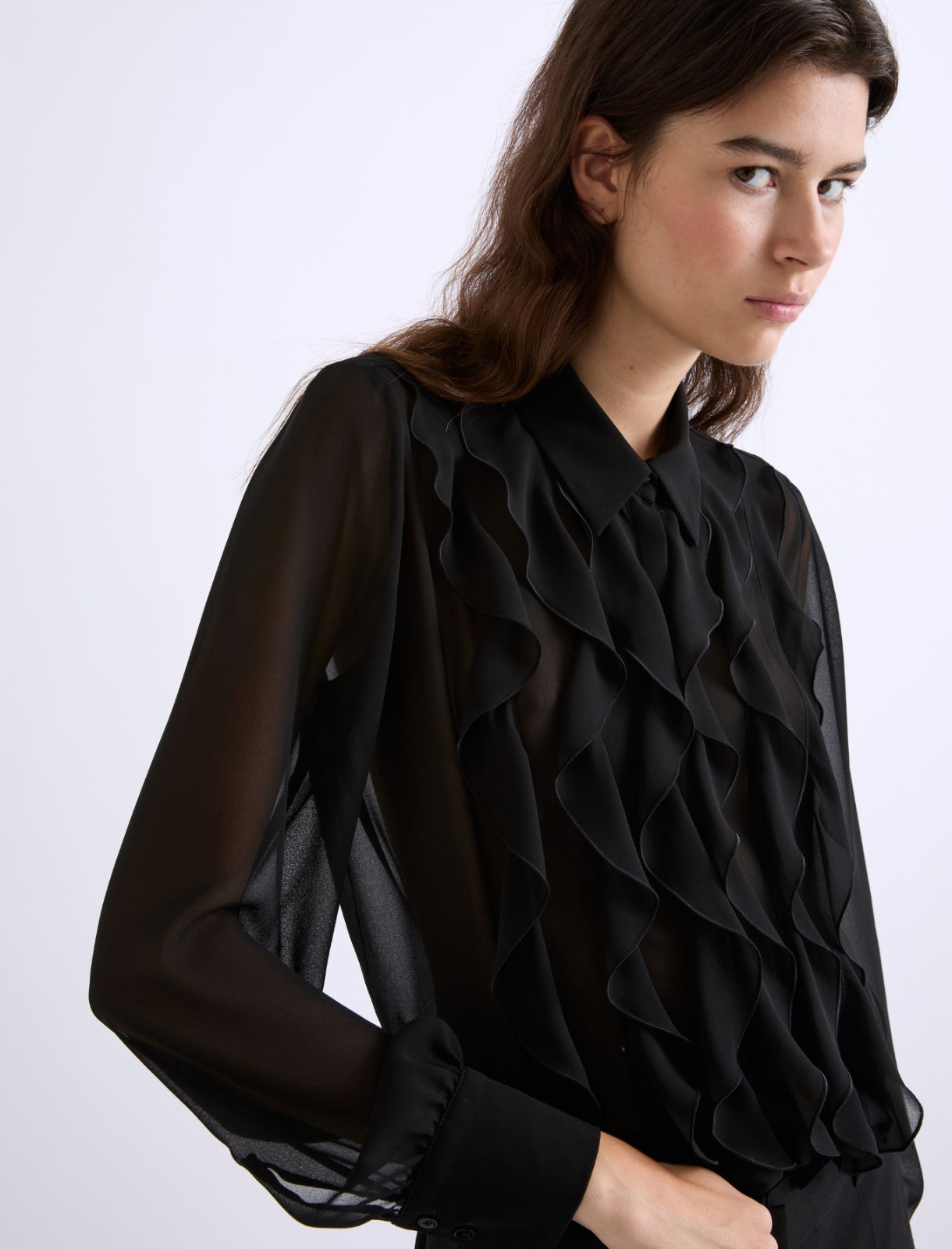 Ruffled georgette shirt - BLACK - Marella - 5