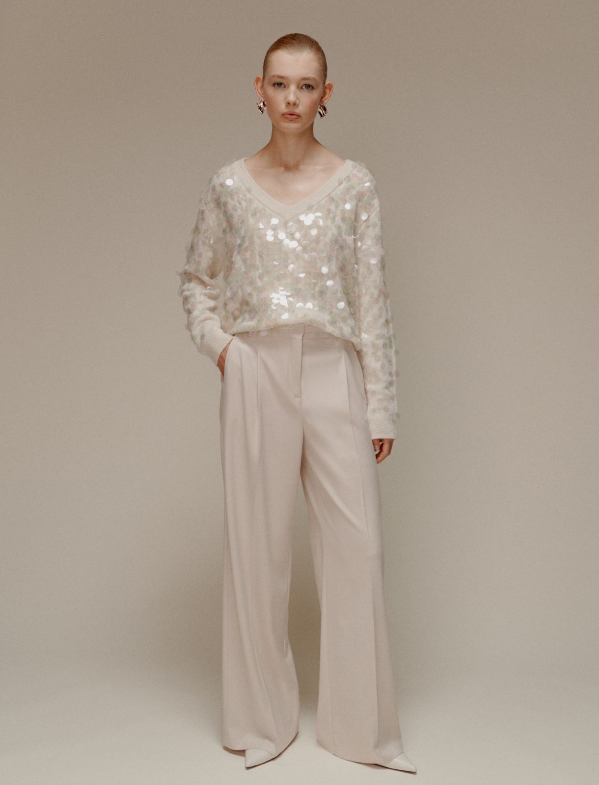 Flowing wide-leg trousers - ECRU - Marella - 4