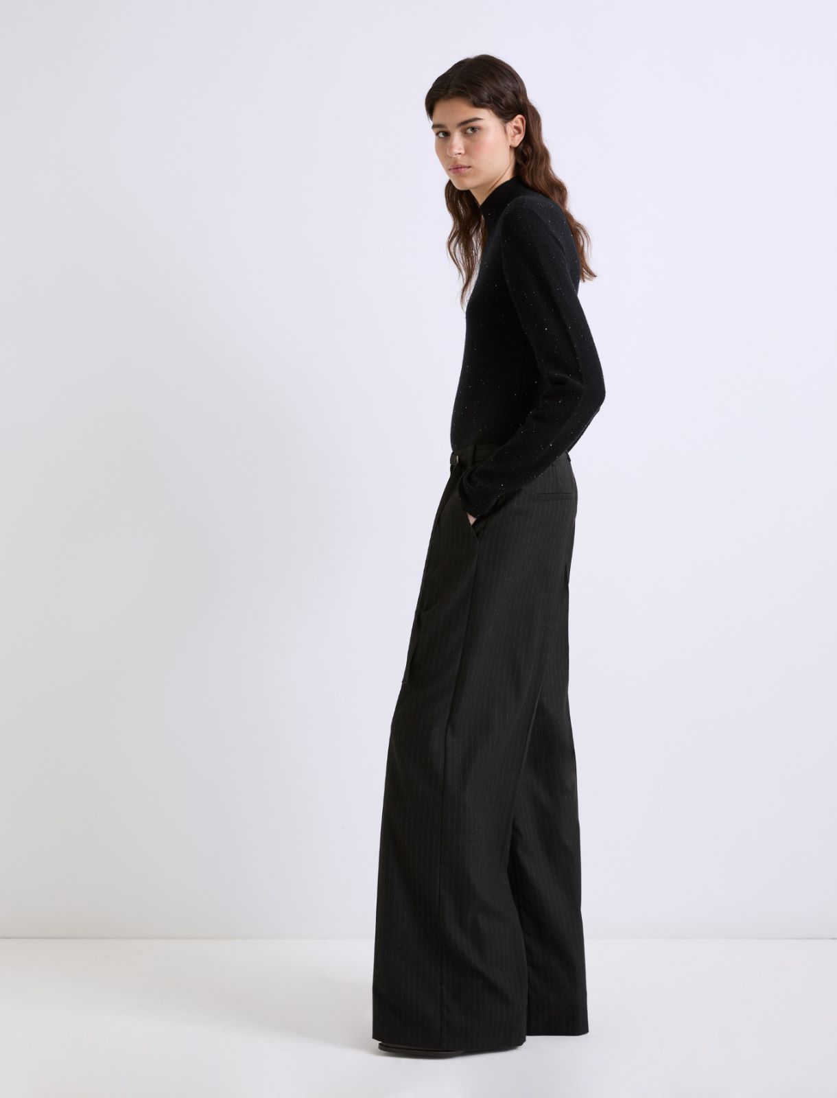 Flannel wide-leg trousers - BLACK - Marella - 4
