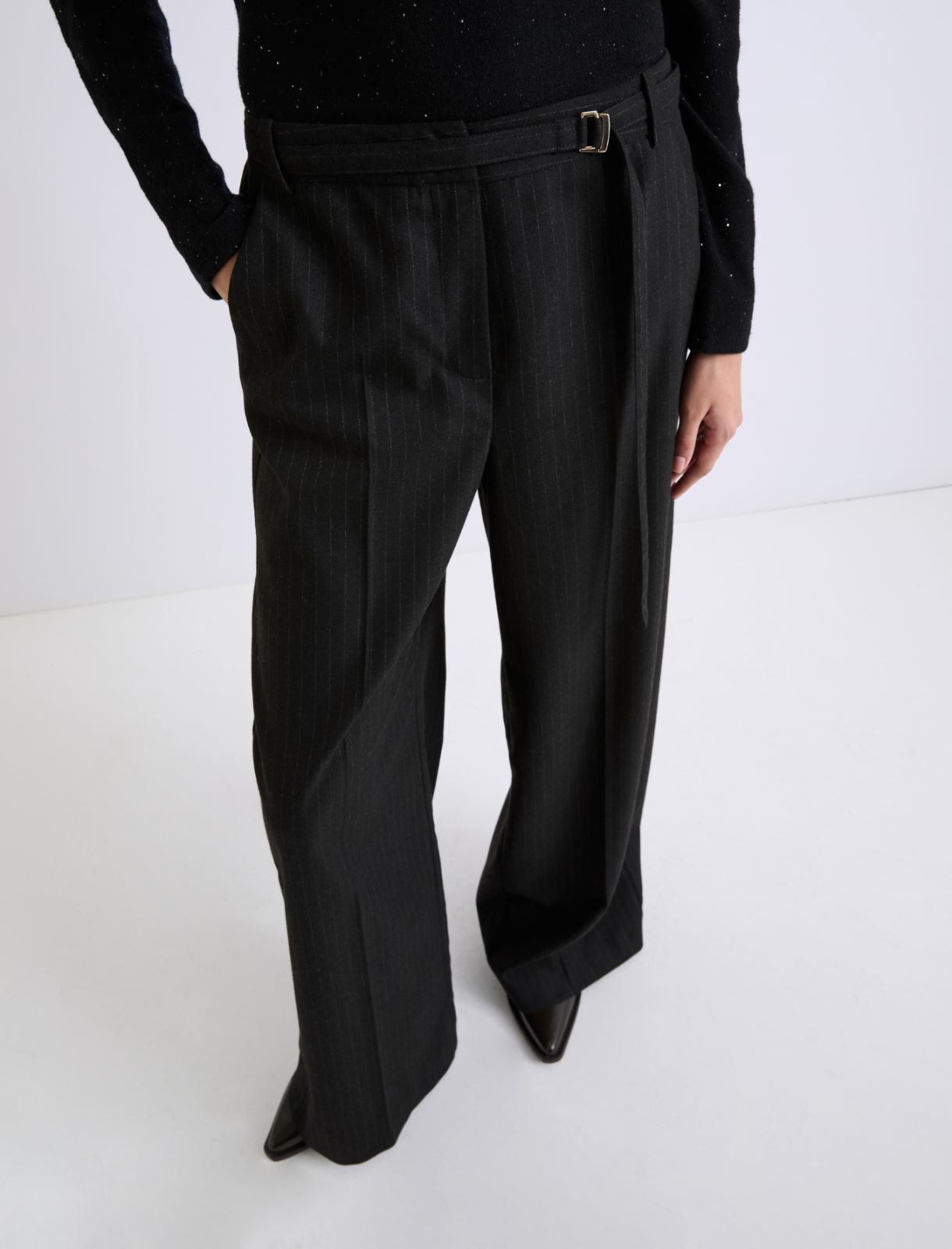 Flannel wide-leg trousers - BLACK - Marella - 5