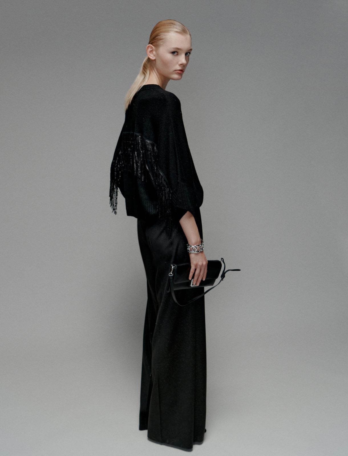 Maglia in misto cashmere con frange di paillette - NERO - Marella - 2