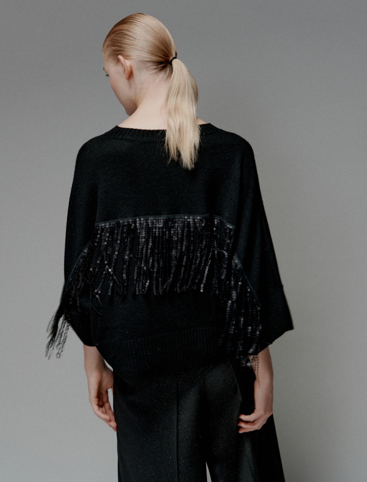 Maglia in misto cashmere con frange di paillette - NERO - Marella - 3