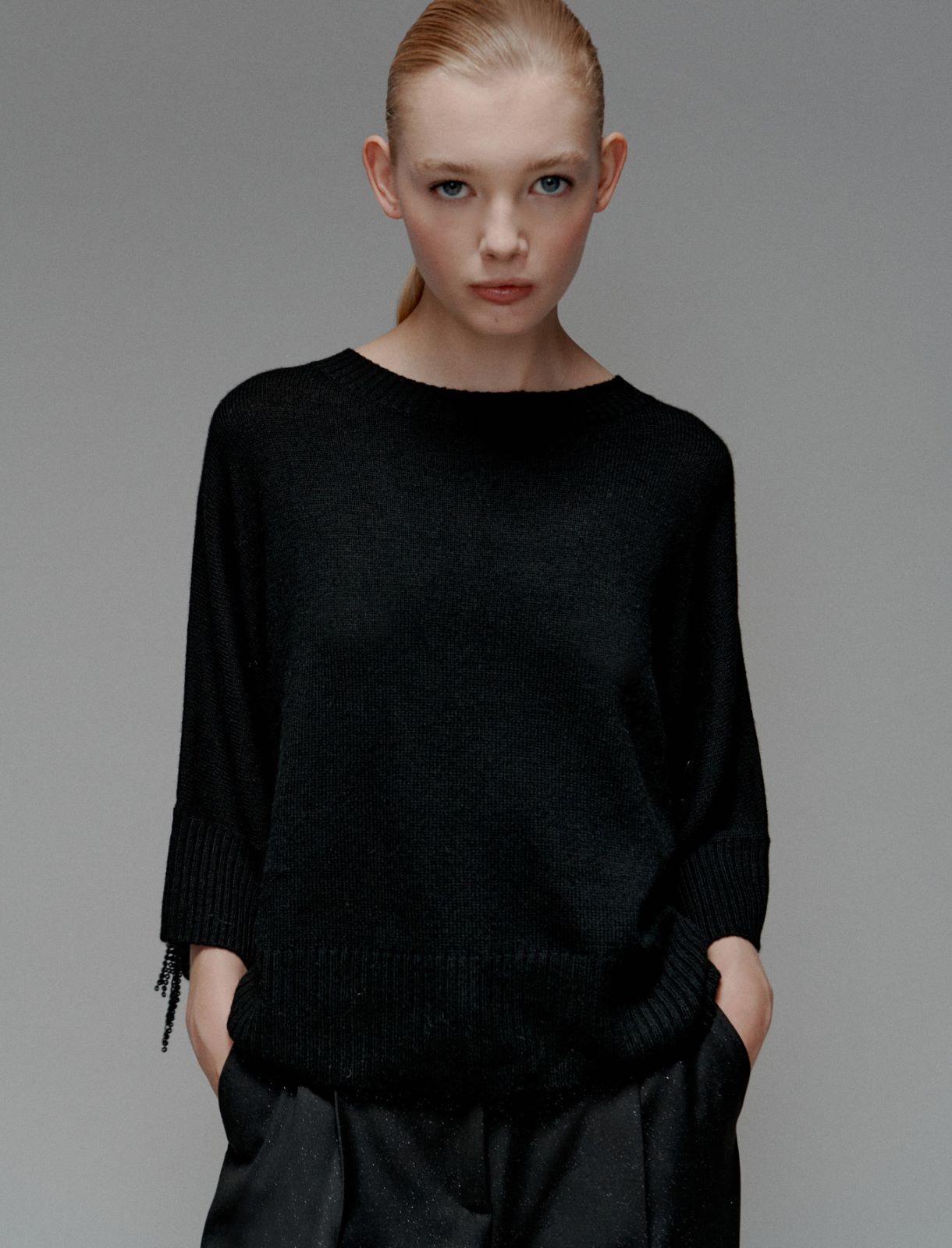 Maglia in misto cashmere con frange di paillette - NERO - Marella - 4