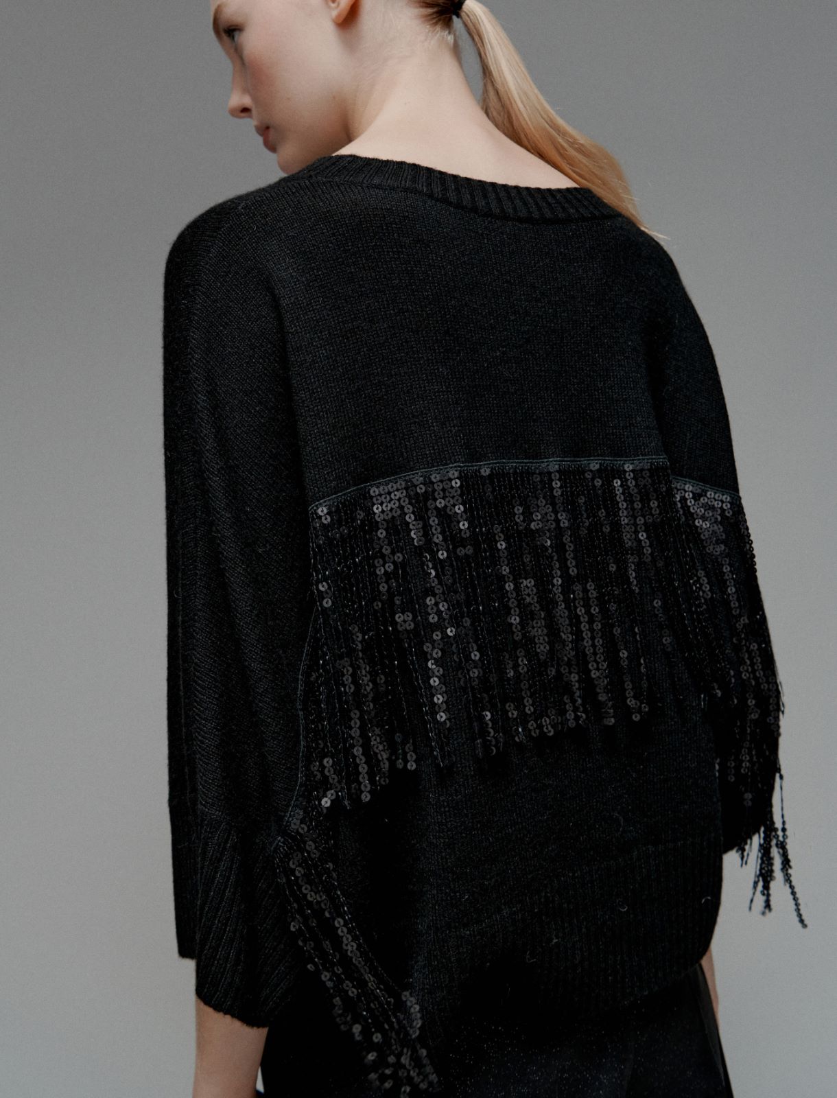Maglia in misto cashmere con frange di paillette - NERO - Marella - 5