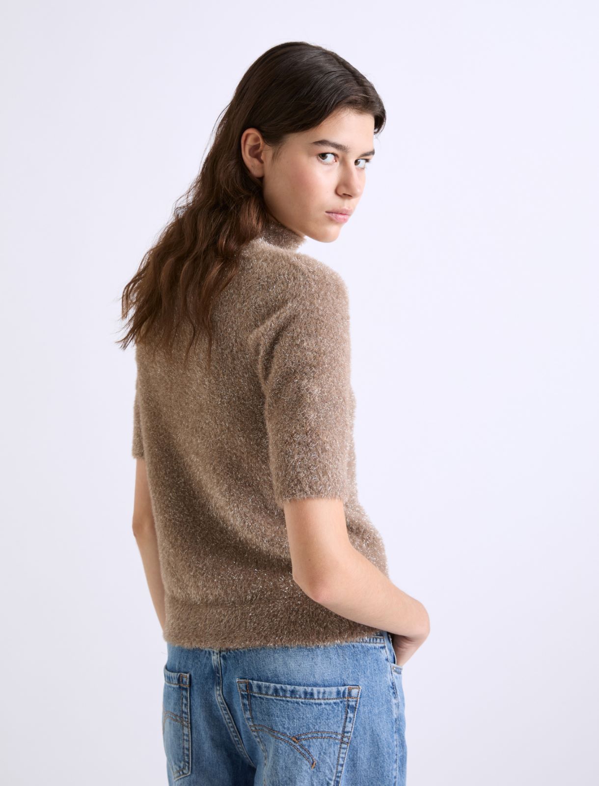 Short-sleeved mock polo-neck sweater - COGNAC - Marella - 3