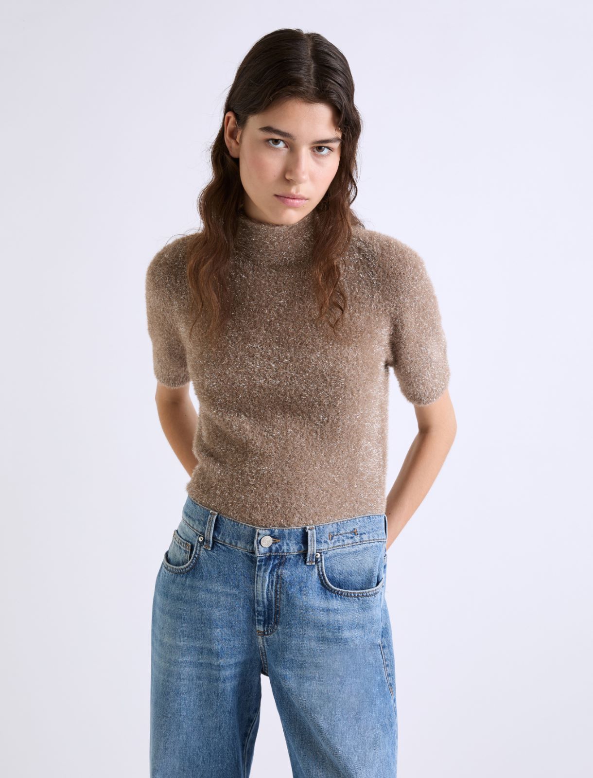 Short-sleeved mock polo-neck sweater - COGNAC - Marella - 4