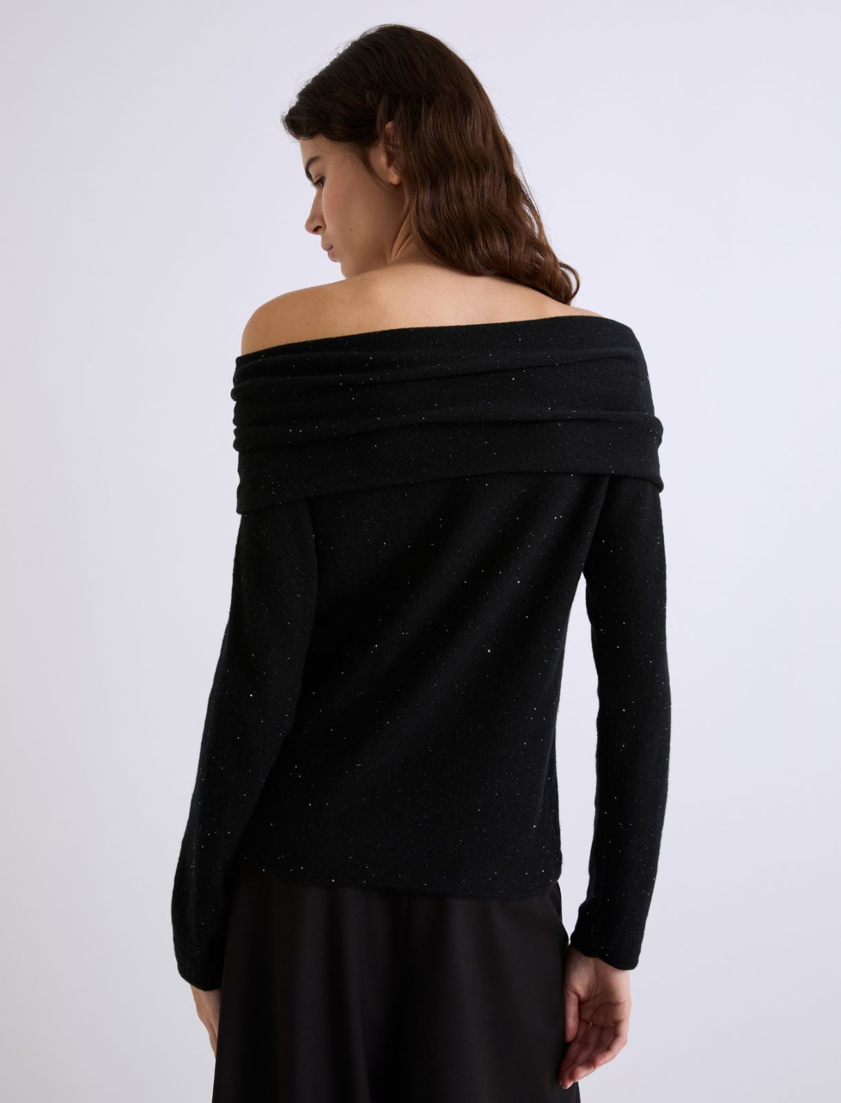 Micro-sequin-adorned cowl-neck sweater - BLACK - Marella - 3