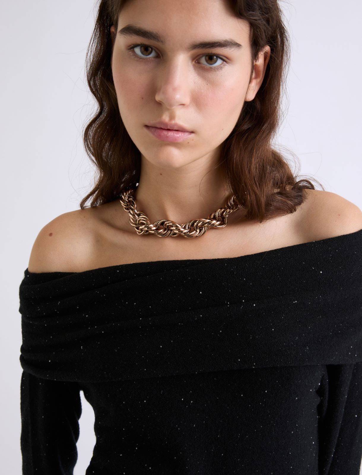 Micro-sequin-adorned cowl-neck sweater - BLACK - Marella - 5