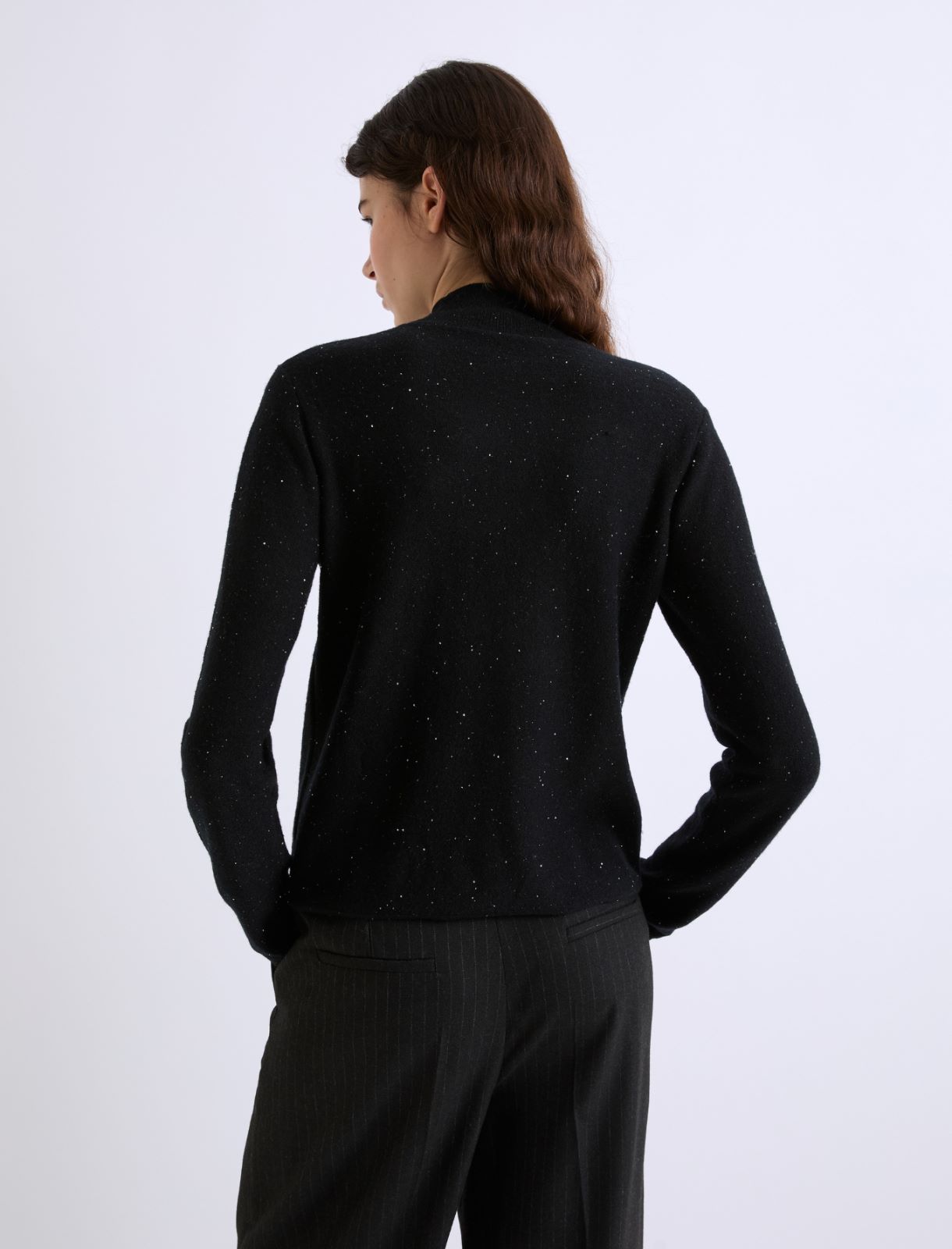 Micro-sequin-adorned high-neck sweater - BLACK - Marella - 3
