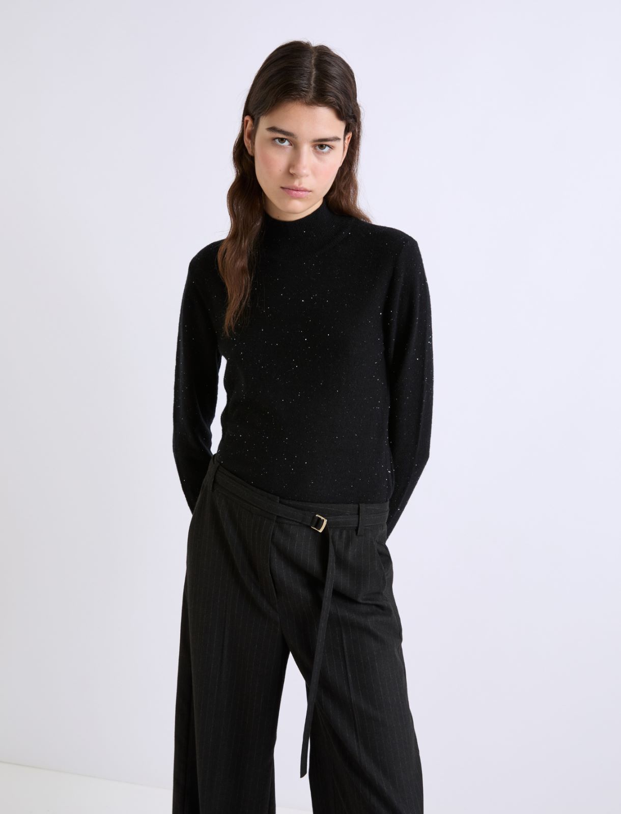 Micro-sequin-adorned high-neck sweater - BLACK - Marella - 4