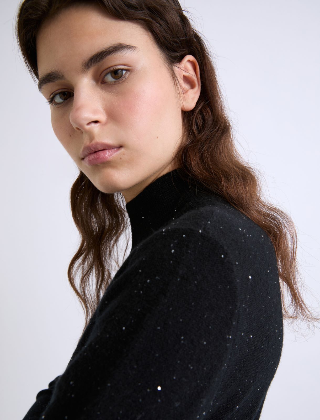 Micro-sequin-adorned high-neck sweater - BLACK - Marella - 5