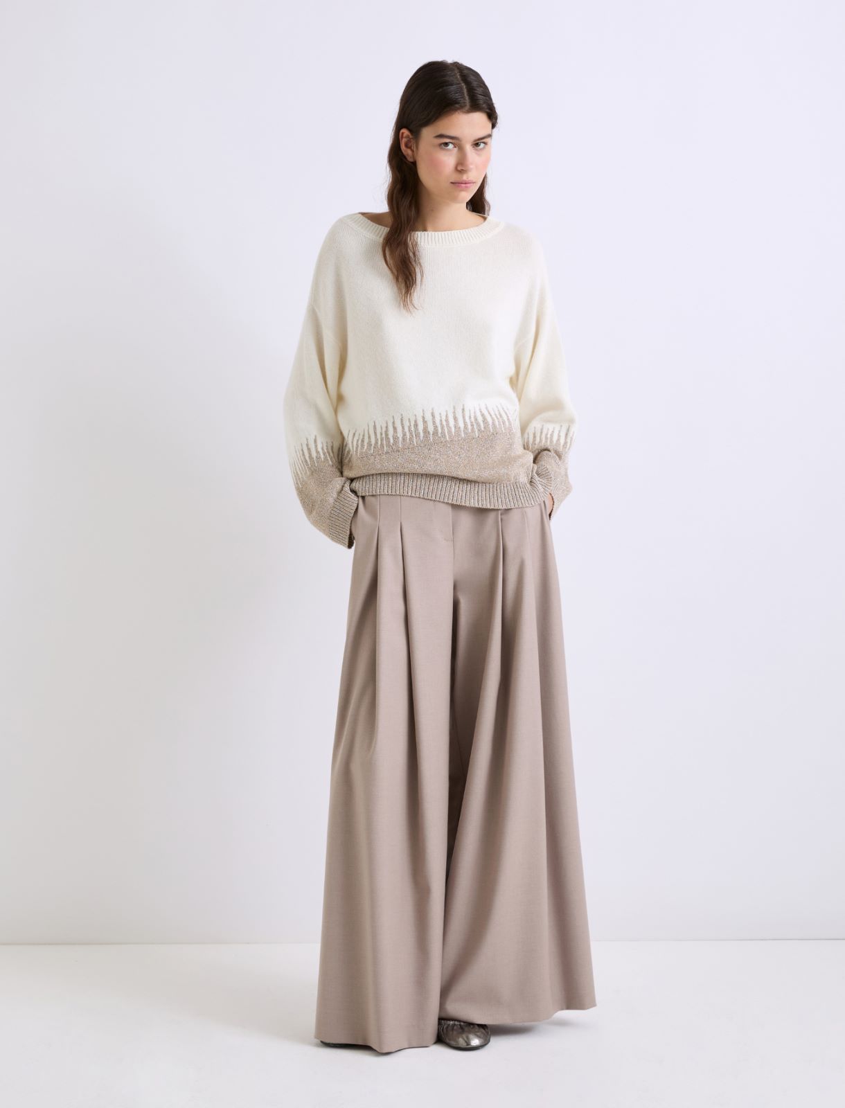 Inlay-detail cashmere-blend sweater - WHITE - Marella - 2