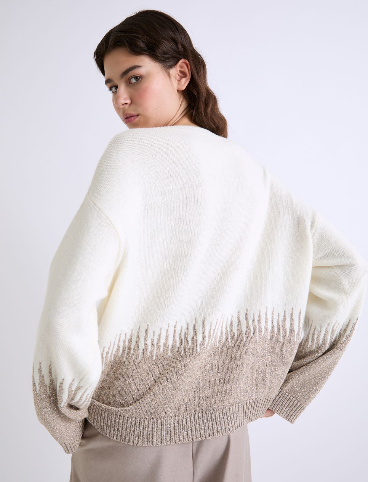 Inlay-detail cashmere-blend sweater - WHITE - Marella - 3