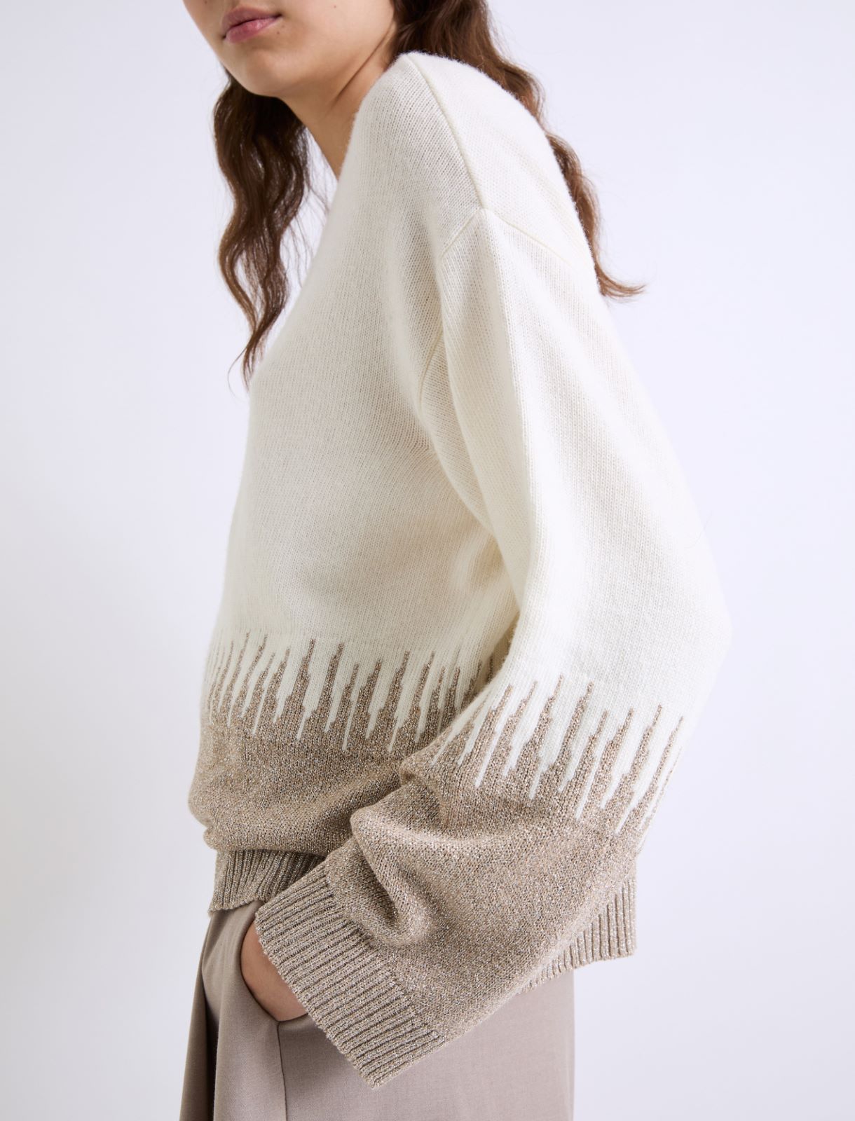 Inlay-detail cashmere-blend sweater - WHITE - Marella - 5