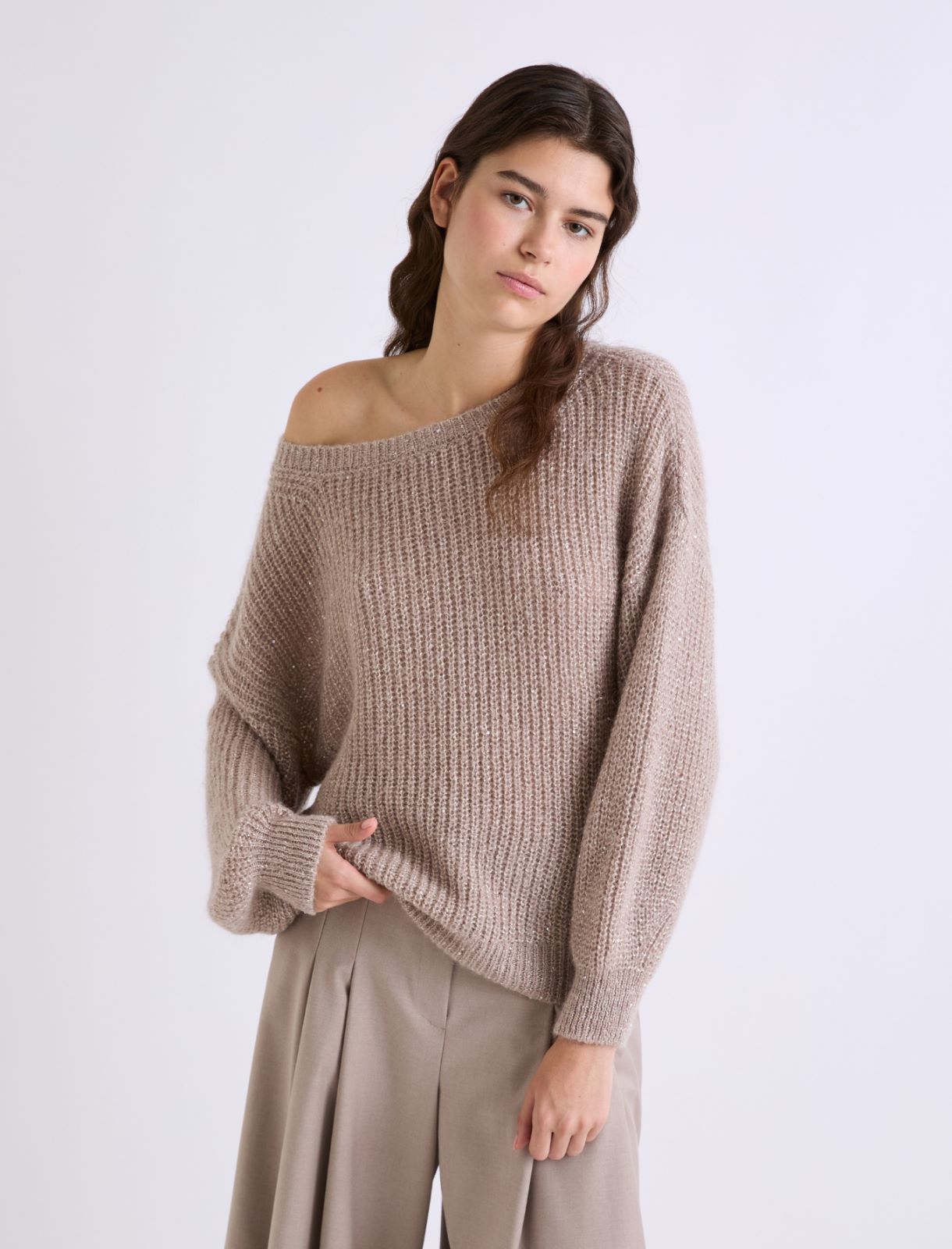 Micro-sequin-adorned mohair-blend sweater - COGNAC - Marella - 4