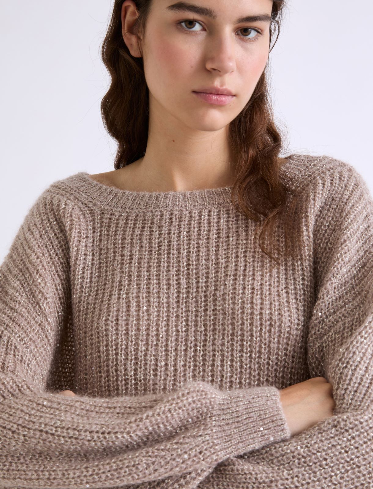 Micro-sequin-adorned mohair-blend sweater - COGNAC - Marella - 5