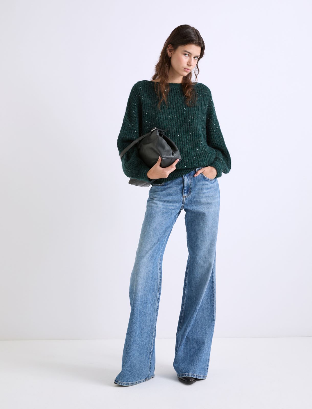 Micro-sequin-adorned mohair-blend sweater - BOTTLE GREEN - Marella - 2