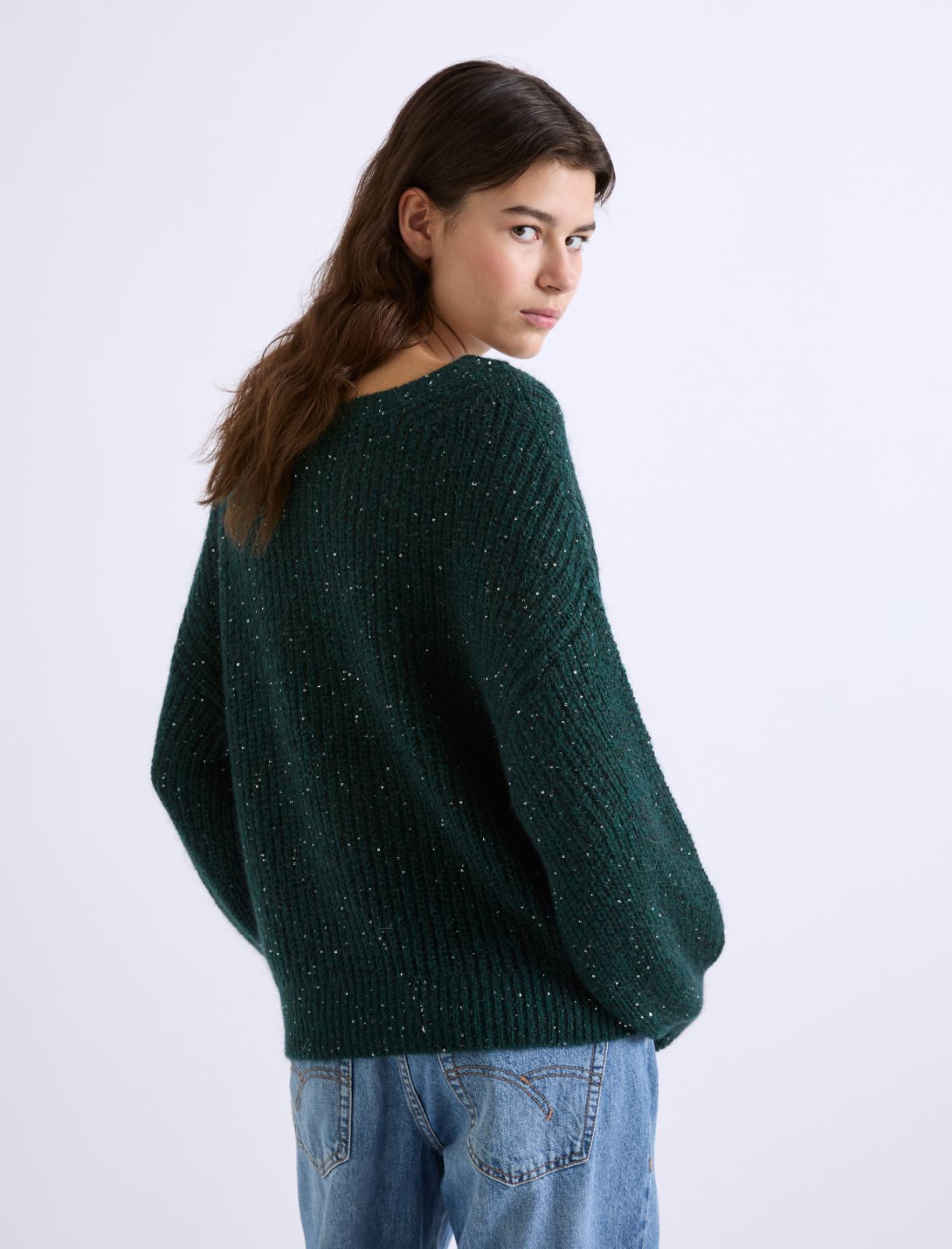 Micro-sequin-adorned mohair-blend sweater - BOTTLE GREEN - Marella - 3