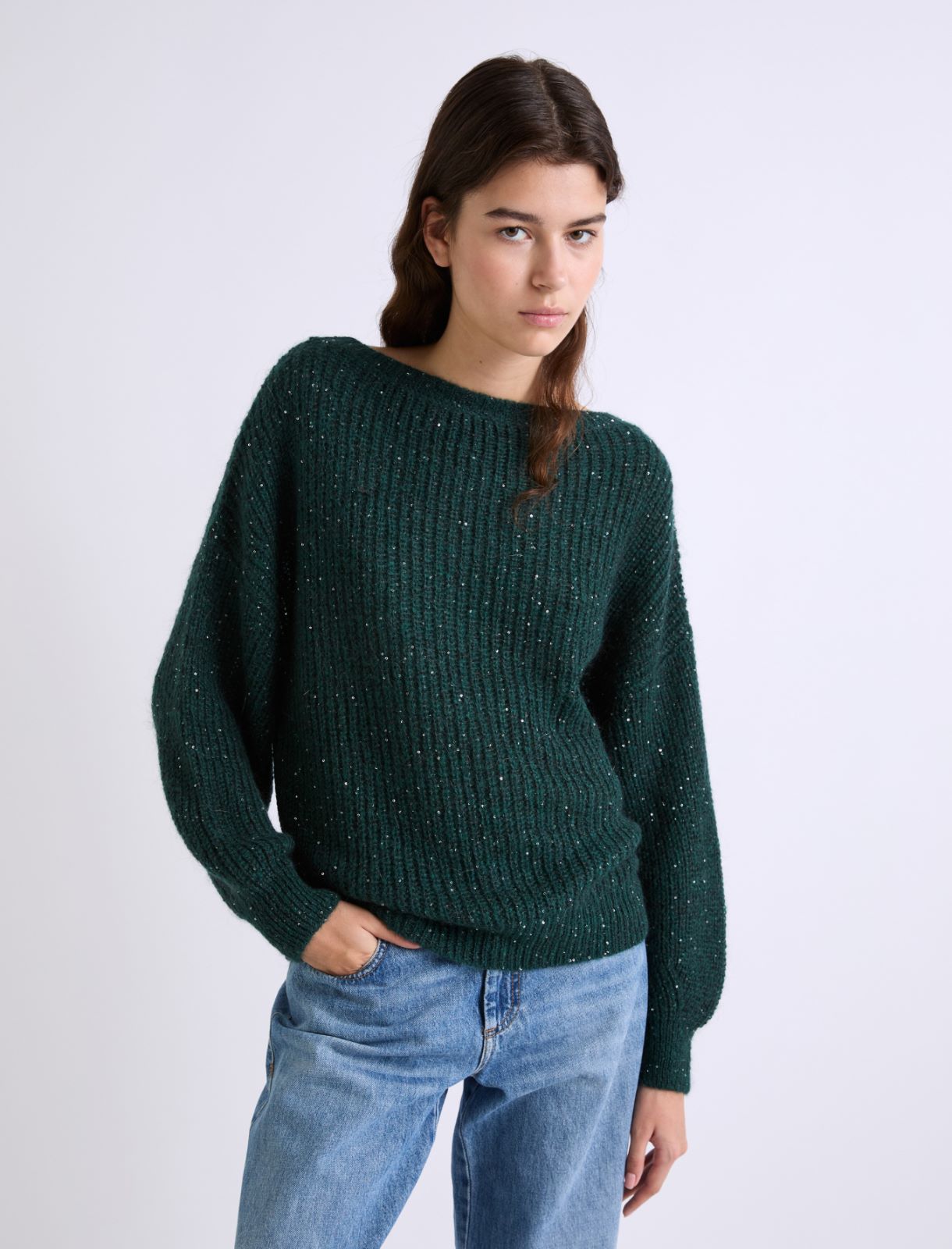Micro-sequin-adorned mohair-blend sweater - BOTTLE GREEN - Marella - 4