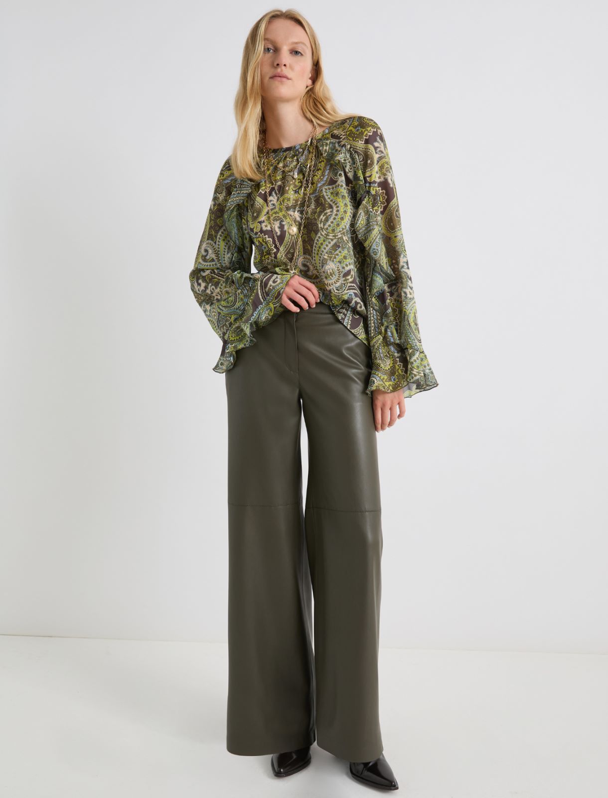 Pantalón de pernera ancha de punto revestido - VERDE MILITAR - Marella - 2