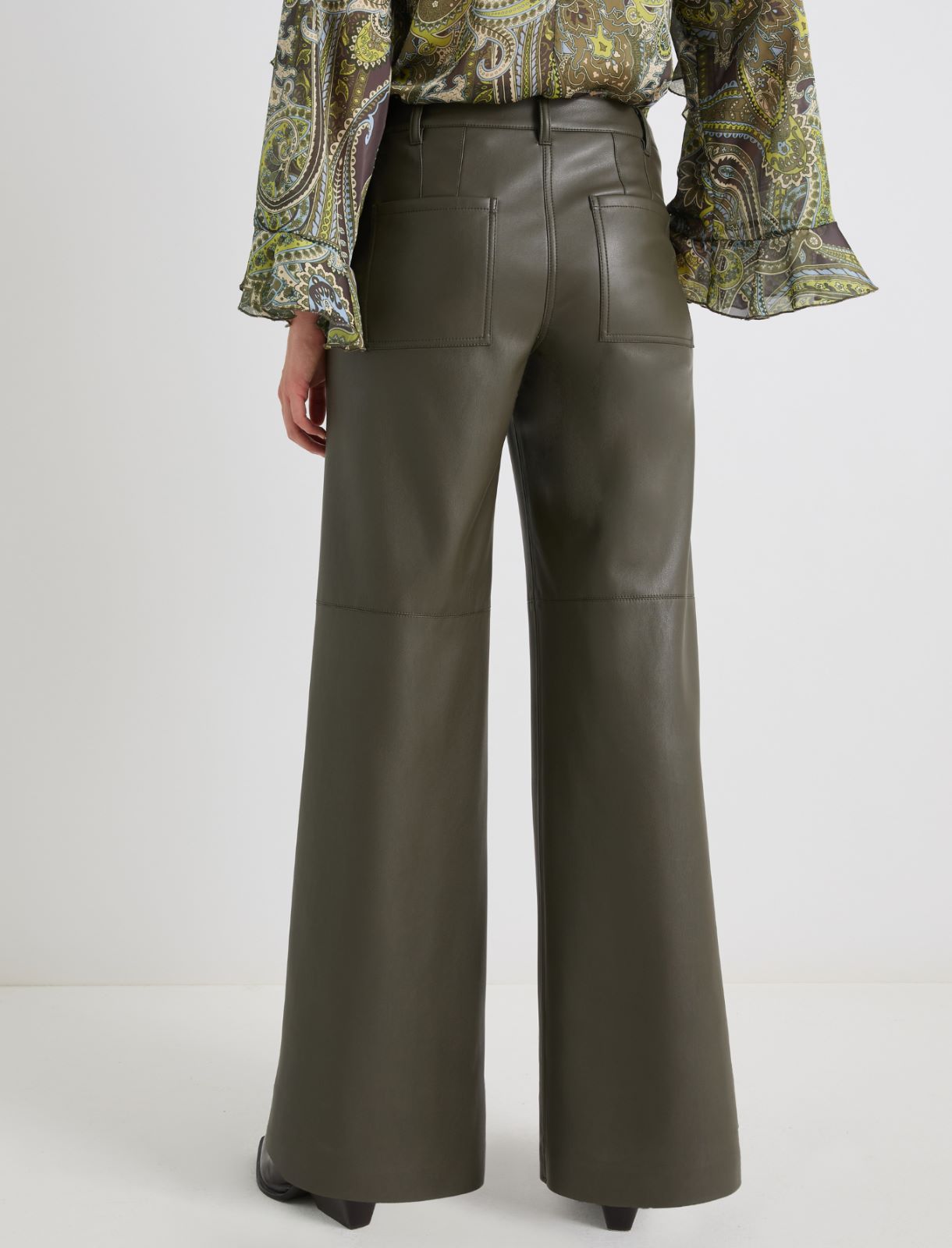 Pantalón de pernera ancha de punto revestido - VERDE MILITAR - Marella - 3