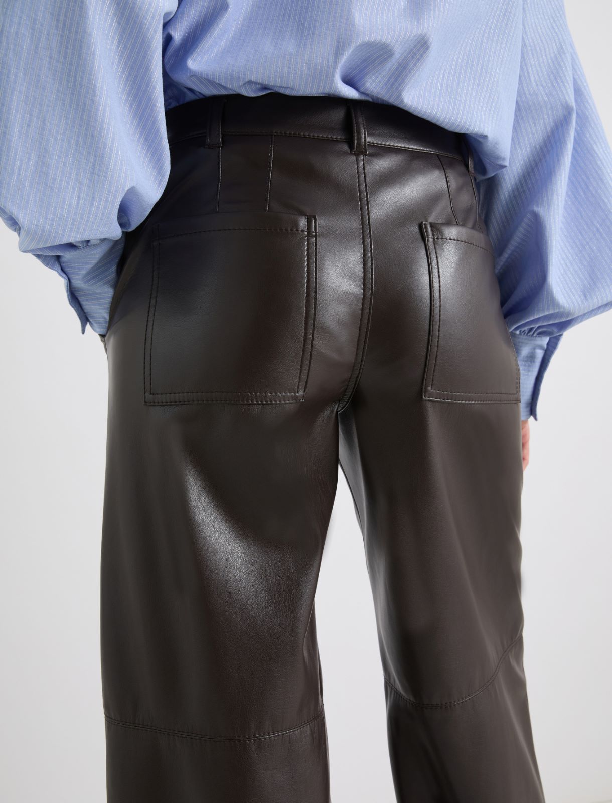 Pantalón de pernera ancha de punto revestido - CAFE - Marella - 5